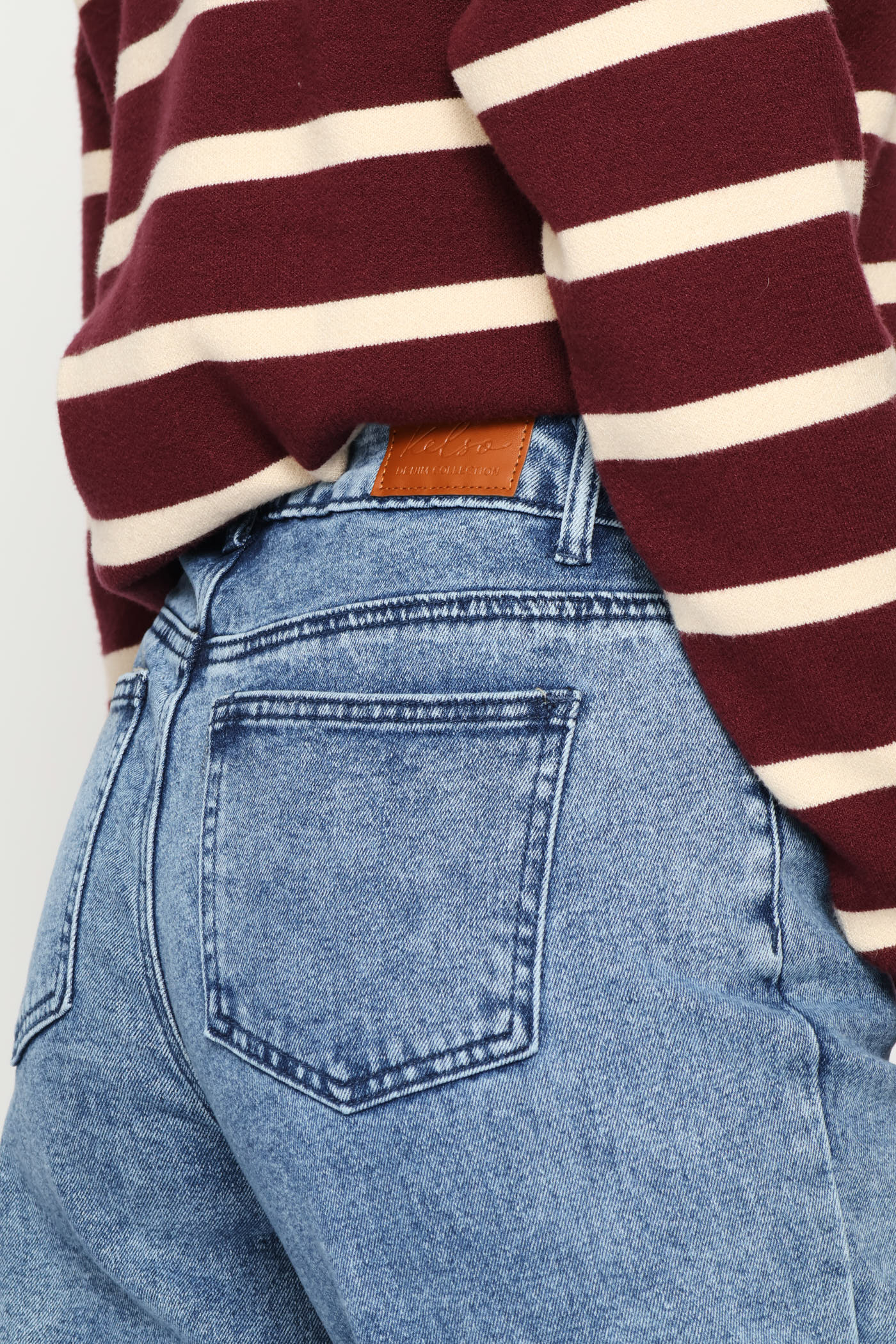 Hi-Rise Straight Leg Cargo Pocket Denim - Mid Wash - Image 5