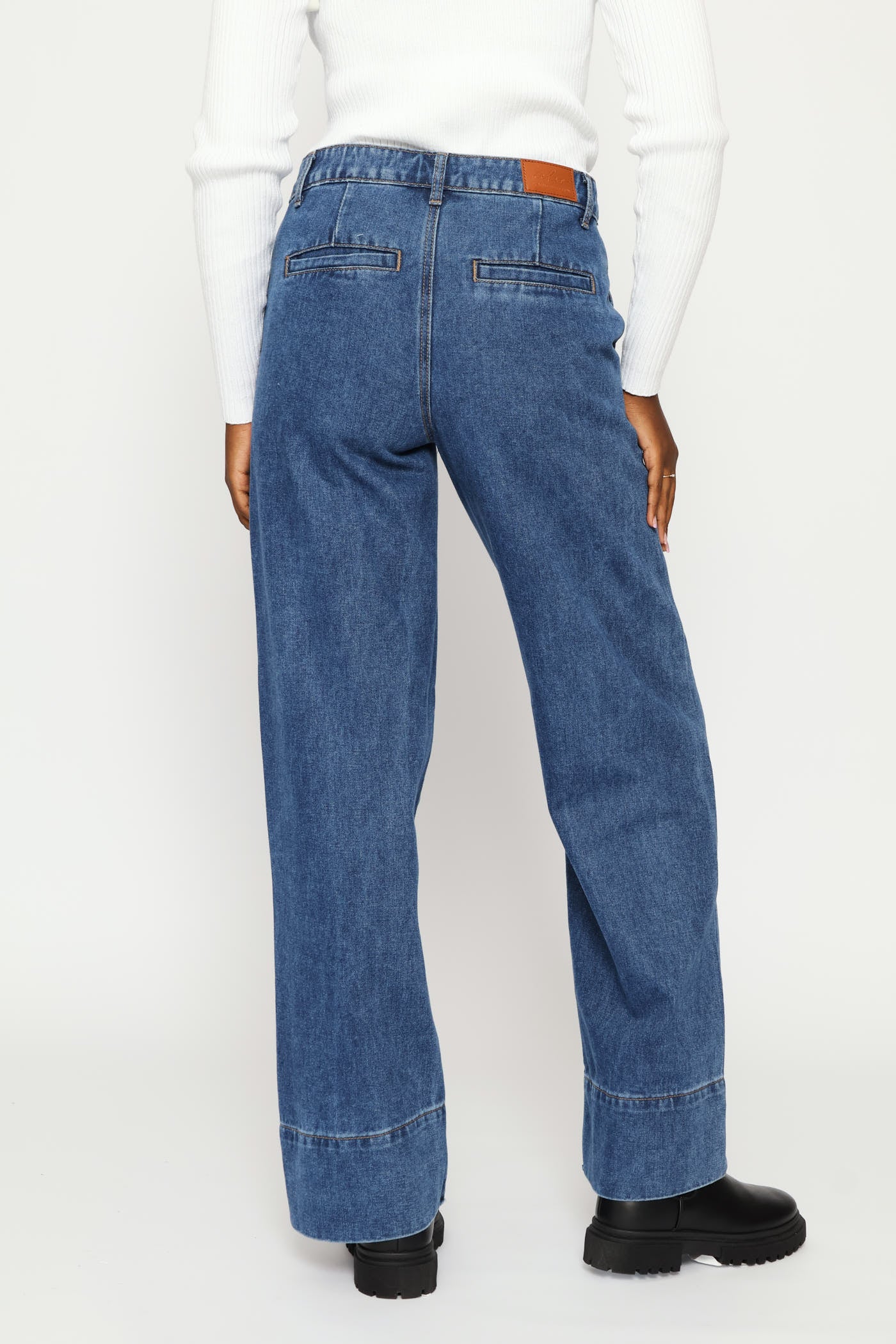 Hi-Rise Wide Hem Wide Leg Denim - Dark Wash - Image 4