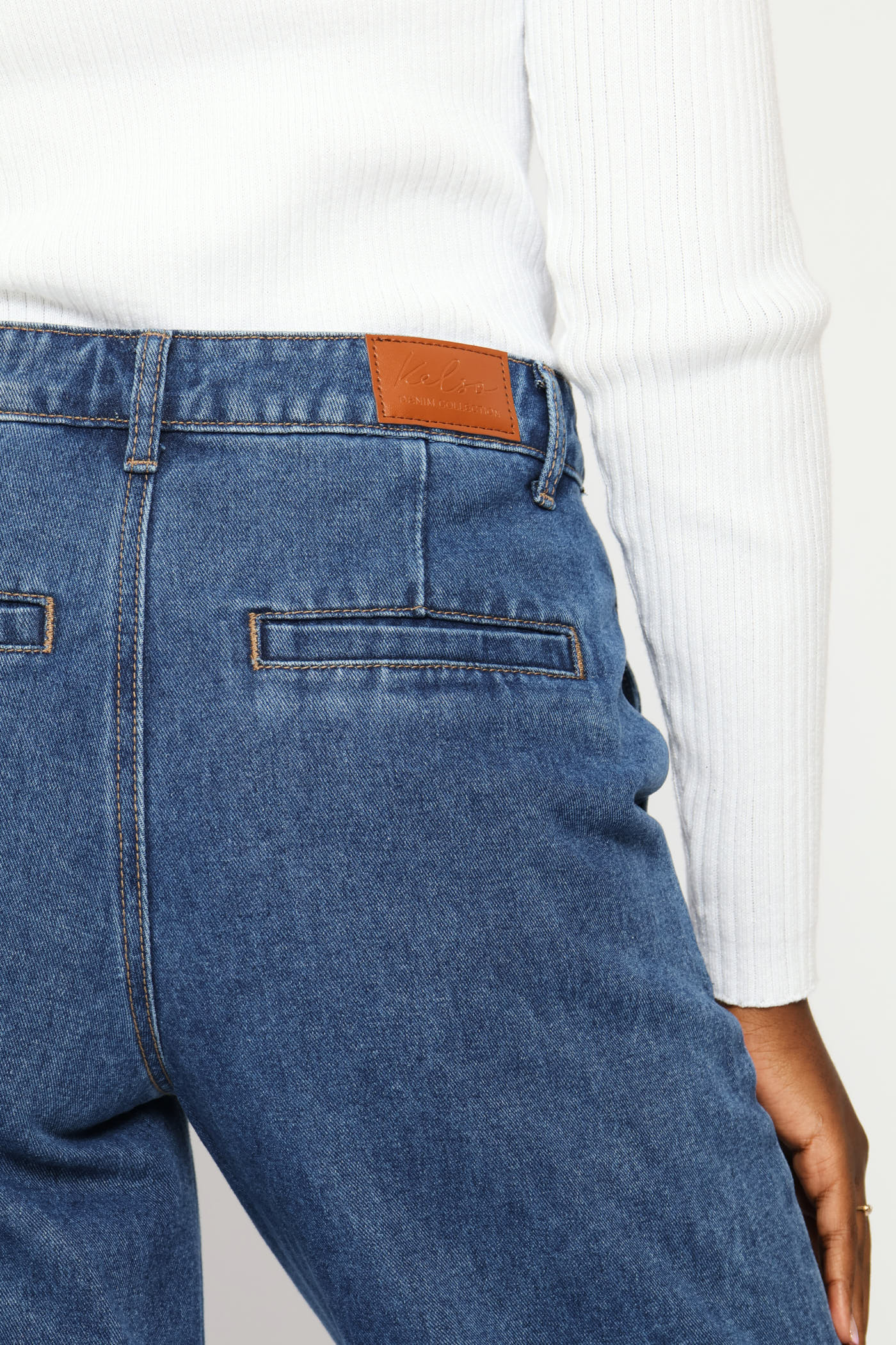 Hi-Rise Wide Hem Wide Leg Denim - Dark Wash - Image 5