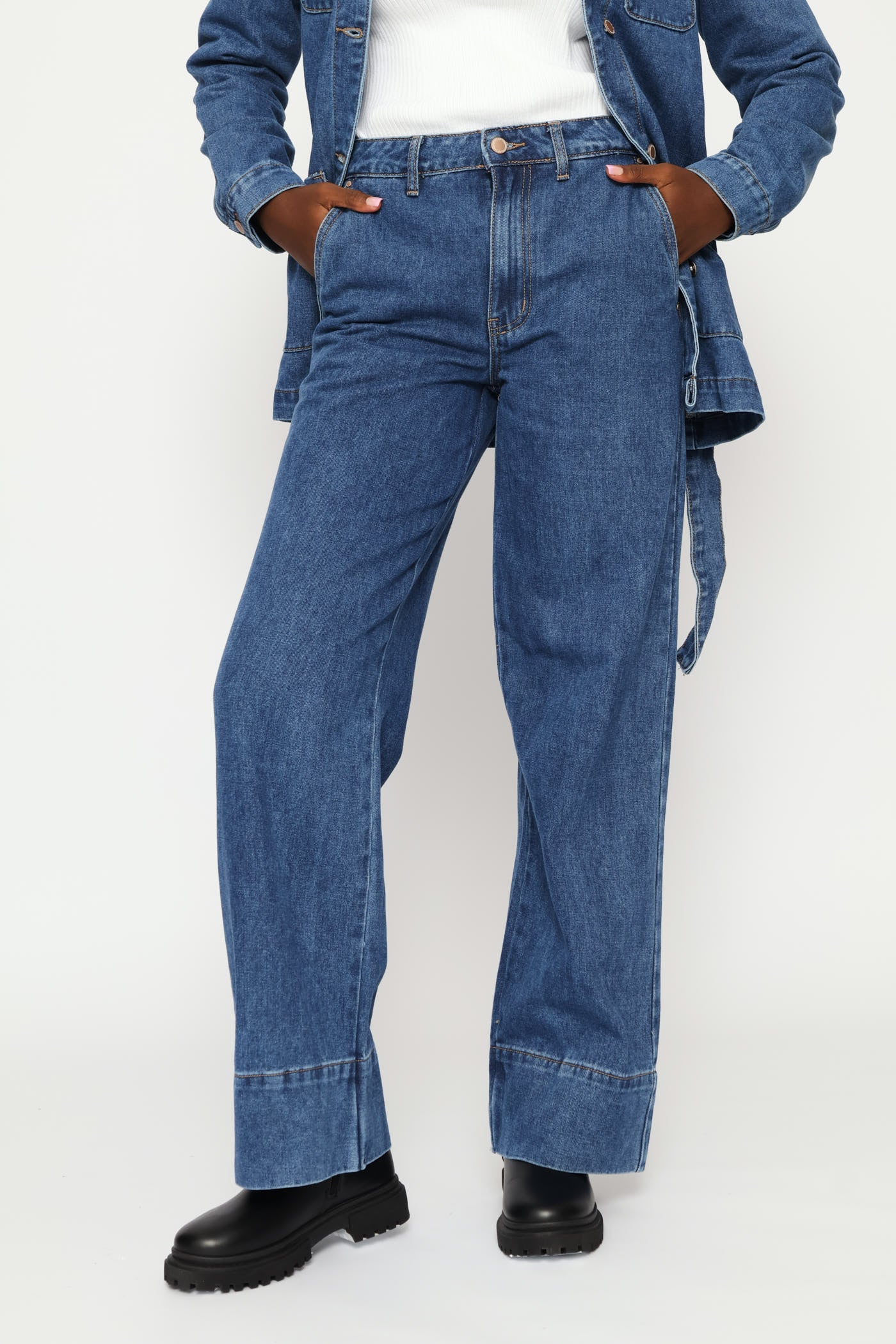 Hi-Rise Wide Hem Wide Leg Denim - Dark Wash - Image 6