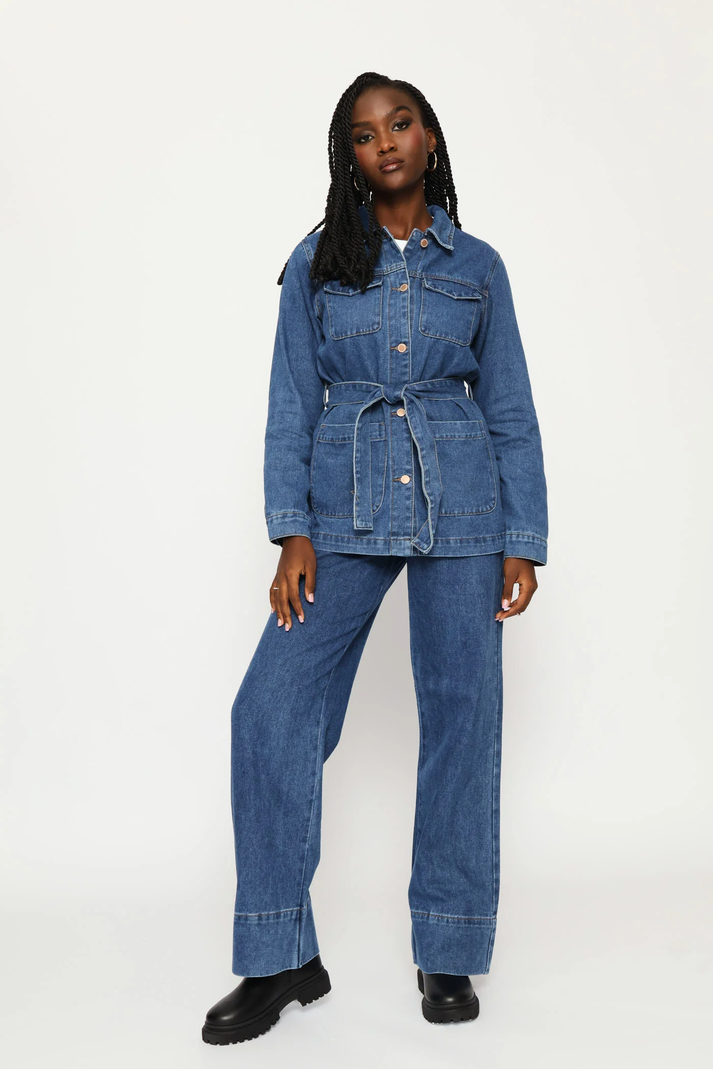 Hi-Rise Wide Hem Wide Leg Denim - Dark Wash - Image 7