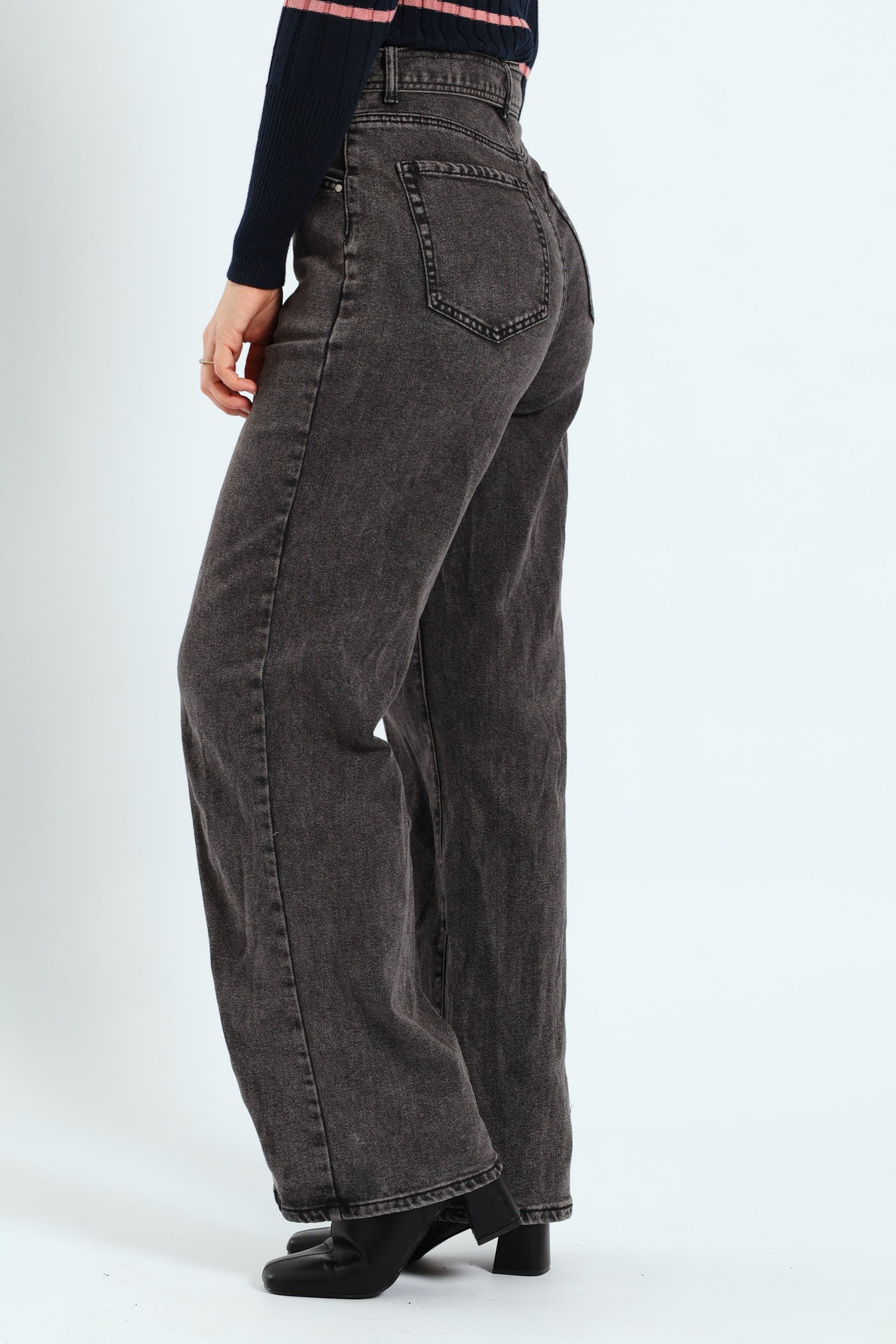 Hi-Rise Wide Leg Panneled Jean - Dark Grey - Image 2