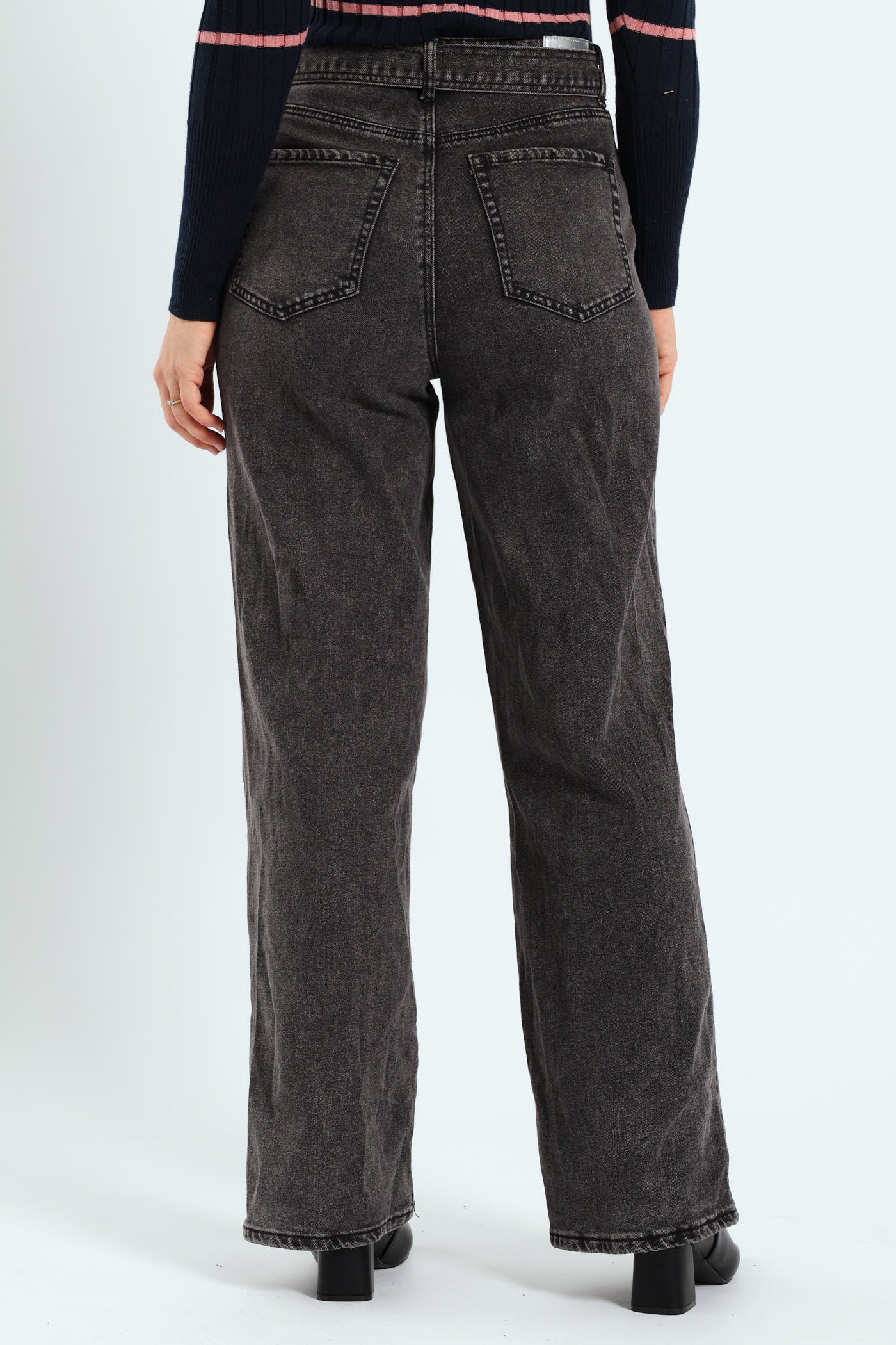 Hi-Rise Wide Leg Panneled Jean - Dark Grey - Image 3