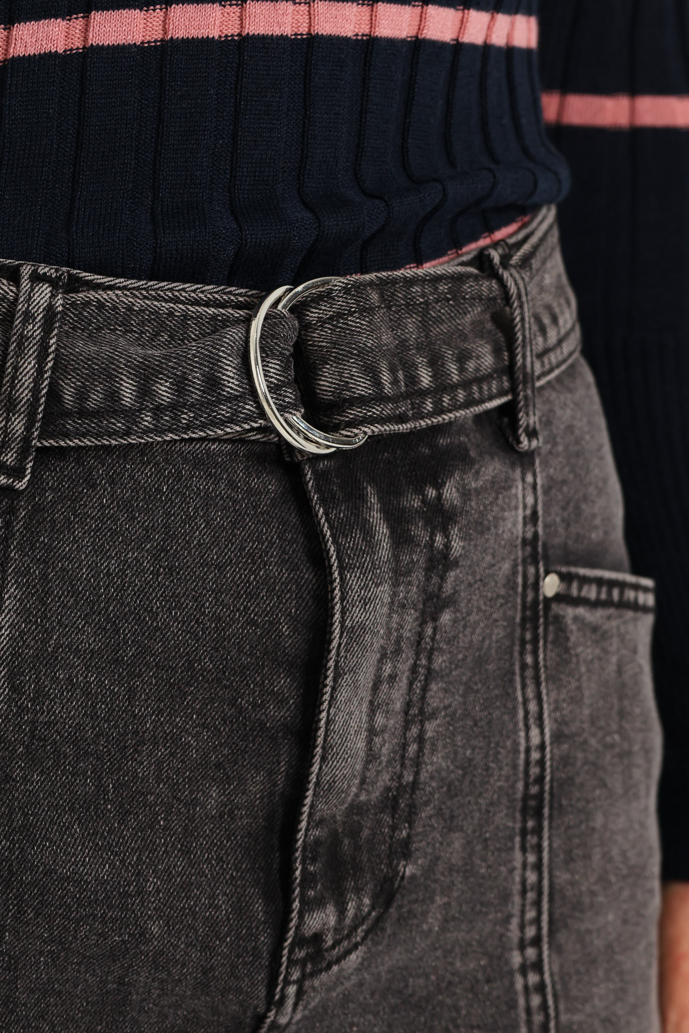 Hi-Rise Wide Leg Panneled Jean - Dark Grey - Image 5