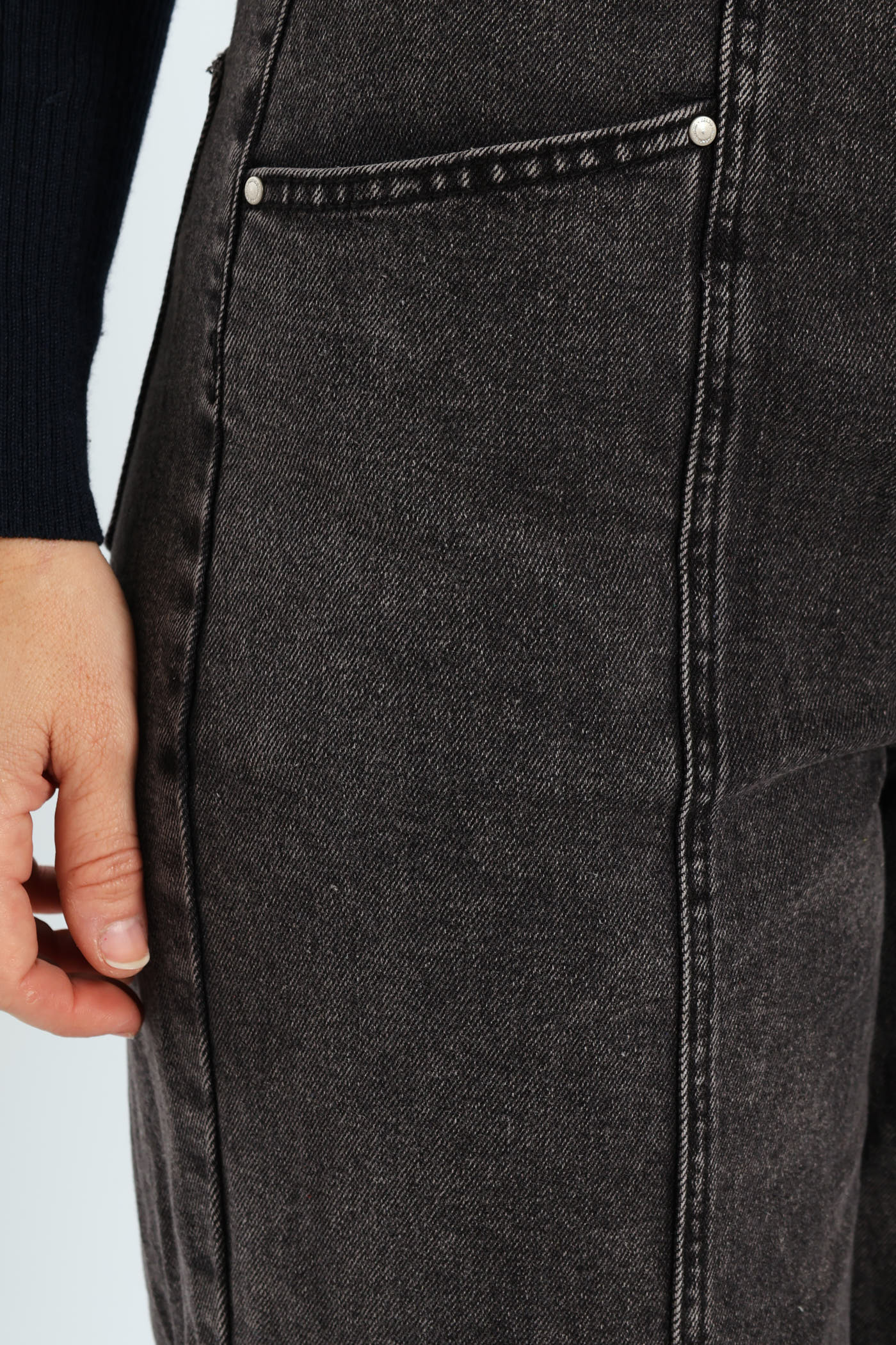 Hi-Rise Wide Leg Panneled Jean - Dark Grey - Image 6