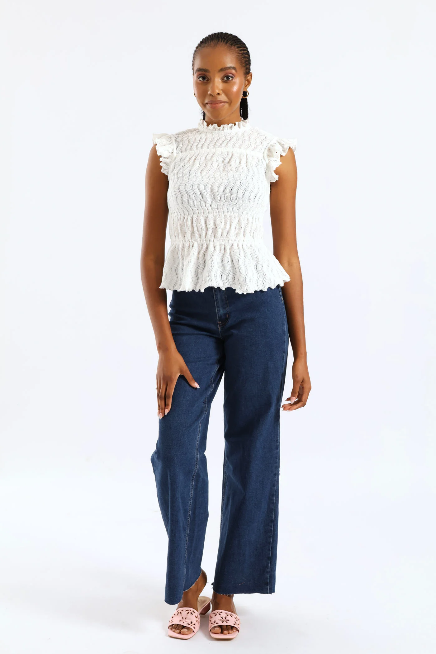 Hi-Rise Wide Raw Hem Wide Leg Jean - Dark Wash - Image 2