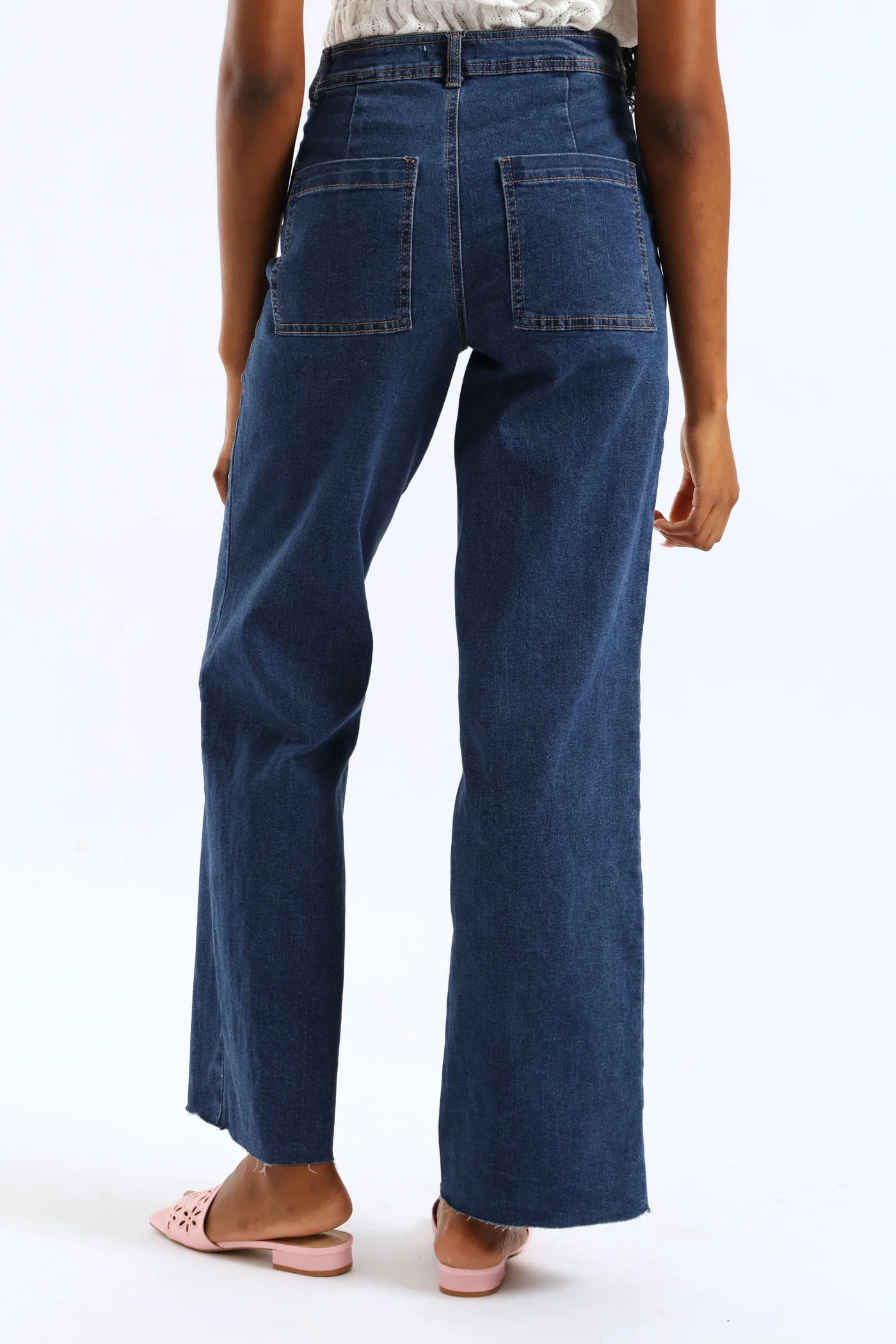 Hi-Rise Wide Raw Hem Wide Leg Jean - Dark Wash - Image 4