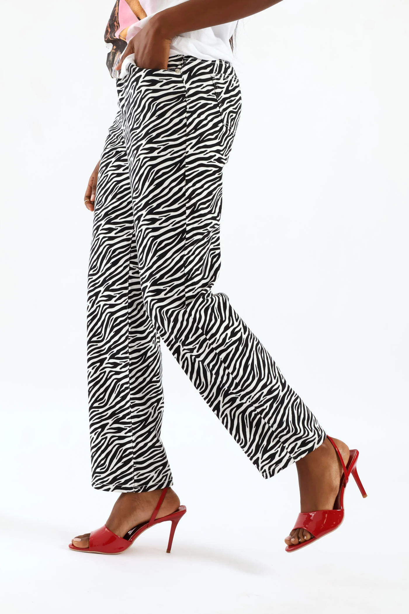 Hi-Rise Zebra Print Straight Leg Denim - Black/White - Image 11