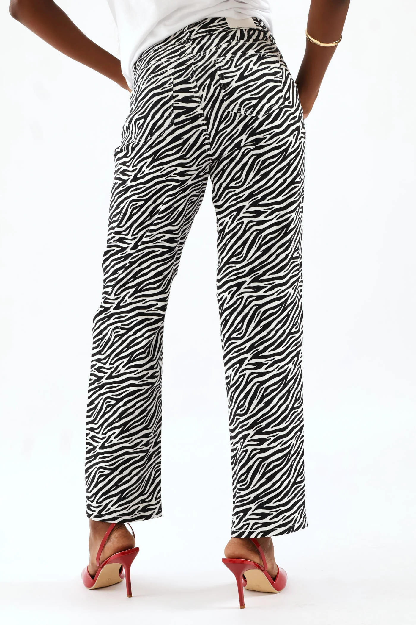 Hi-Rise Zebra Print Straight Leg Denim - Black/White - Image 12