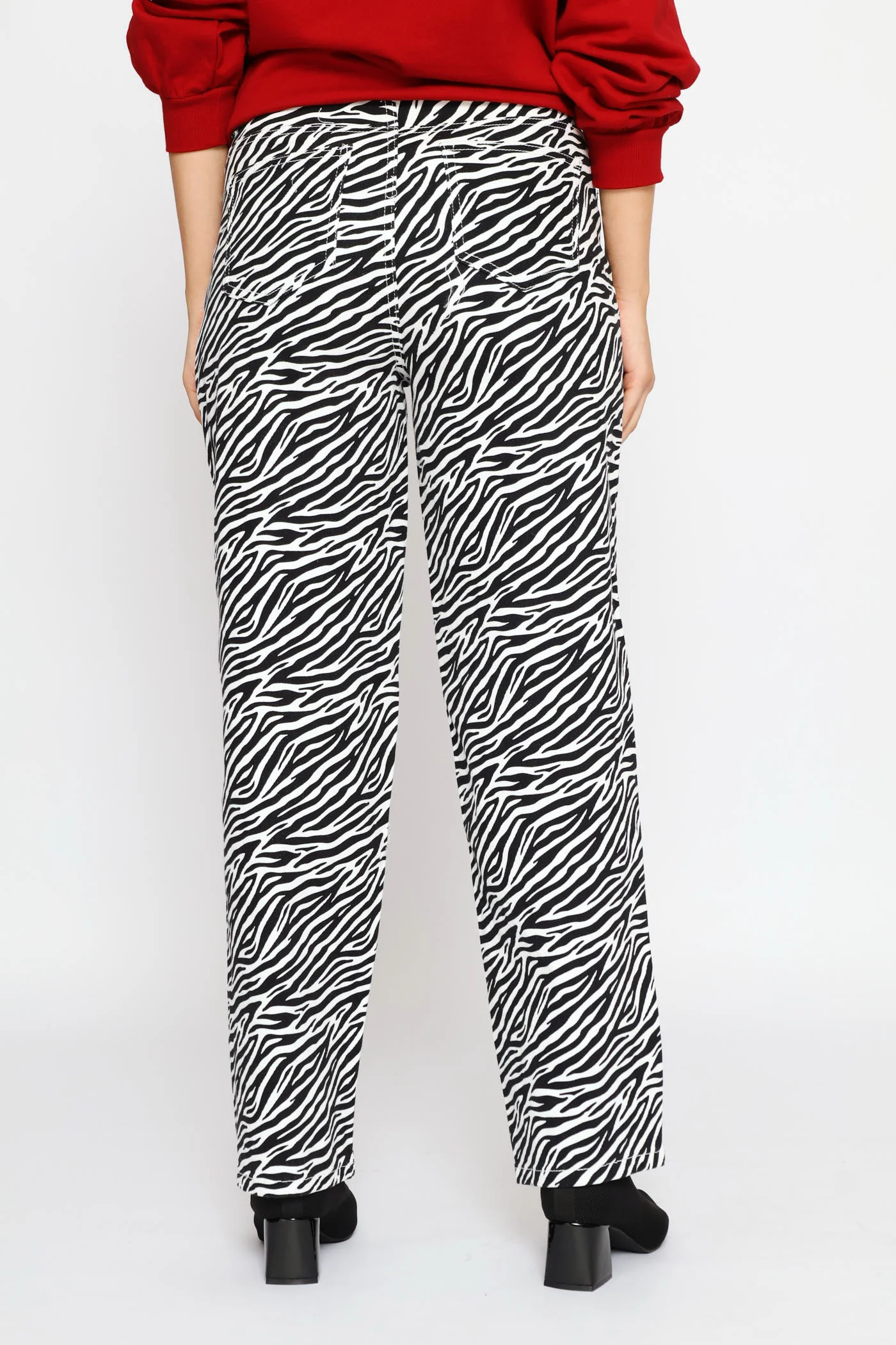 Hi-Rise Zebra Print Straight Leg Denim - Black/White - Image 4