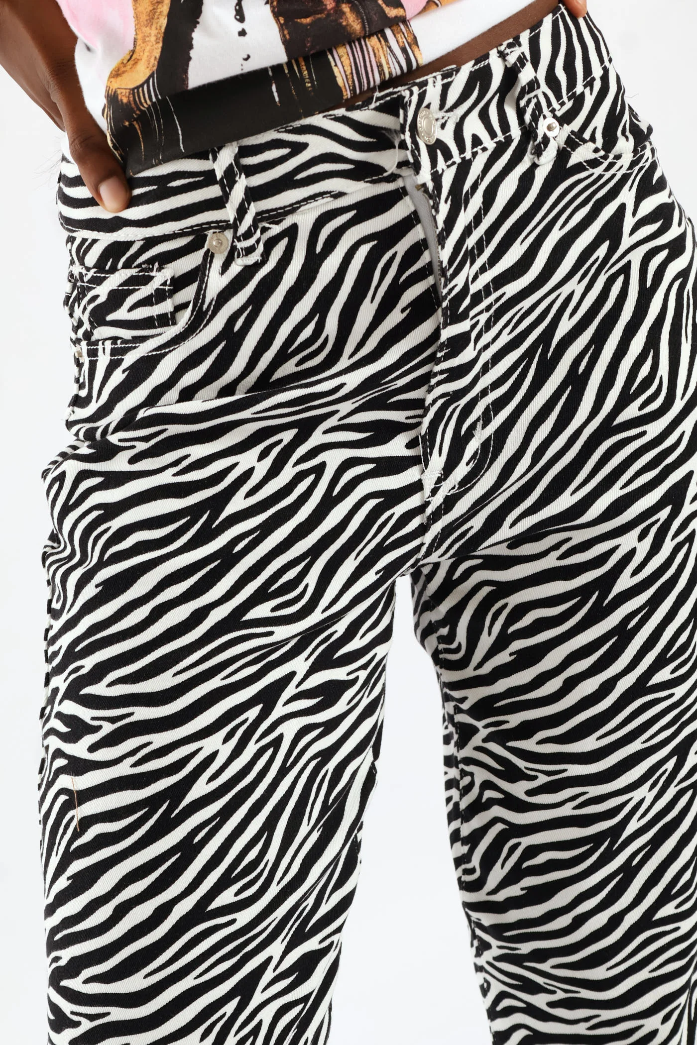 Hi-Rise Zebra Print Straight Leg Denim - Black/White - Image 7