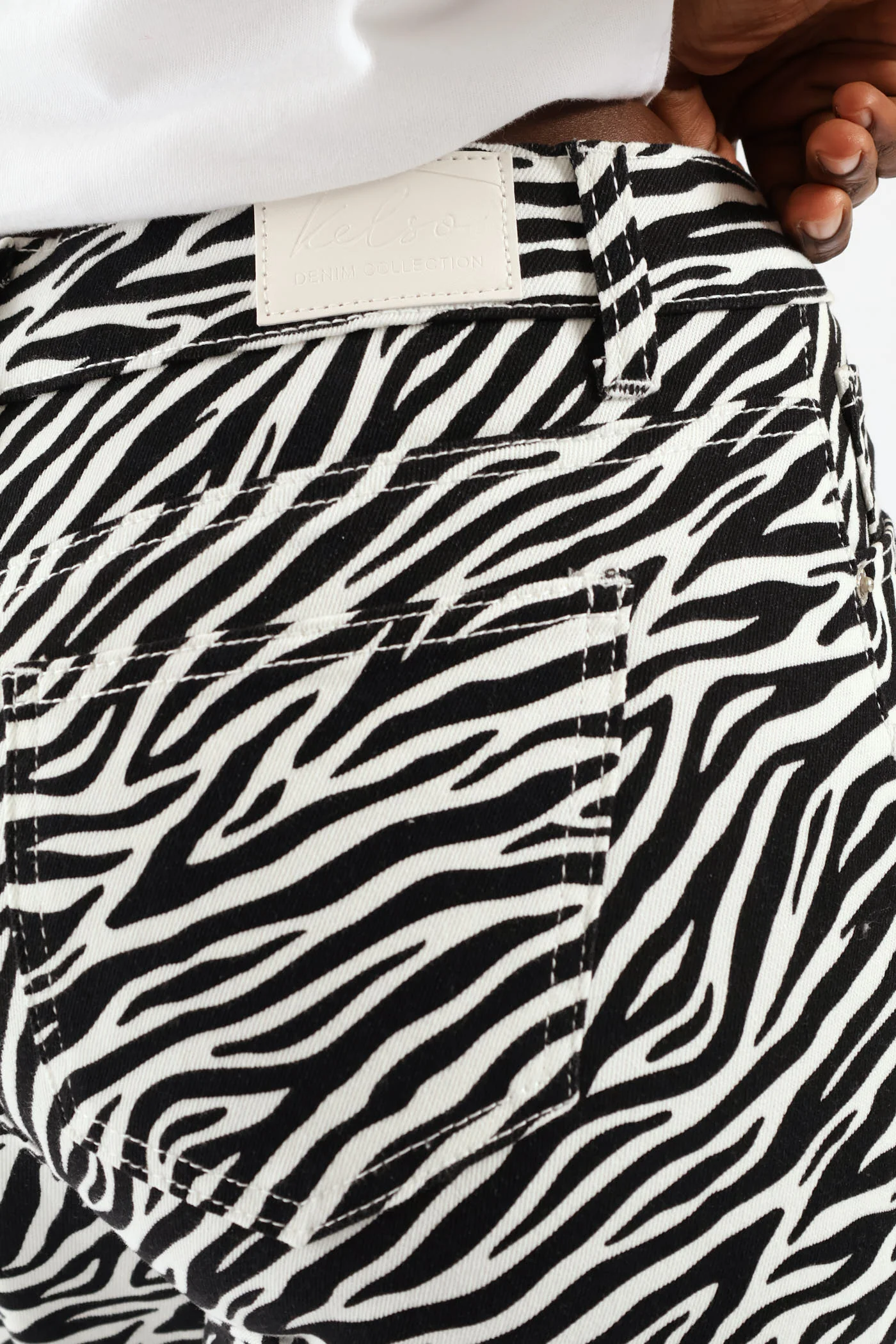 Hi-Rise Zebra Print Straight Leg Denim - Black/White - Image 8