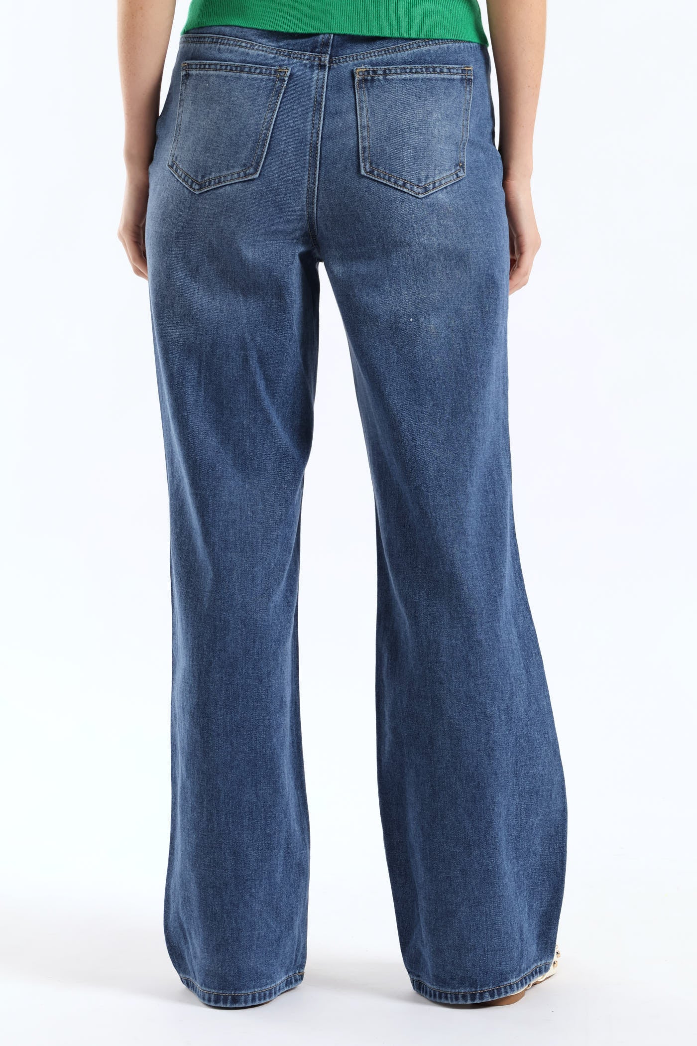 Hi Waist Drawcord Wide Leg Denim - Dark Wash - Image 4