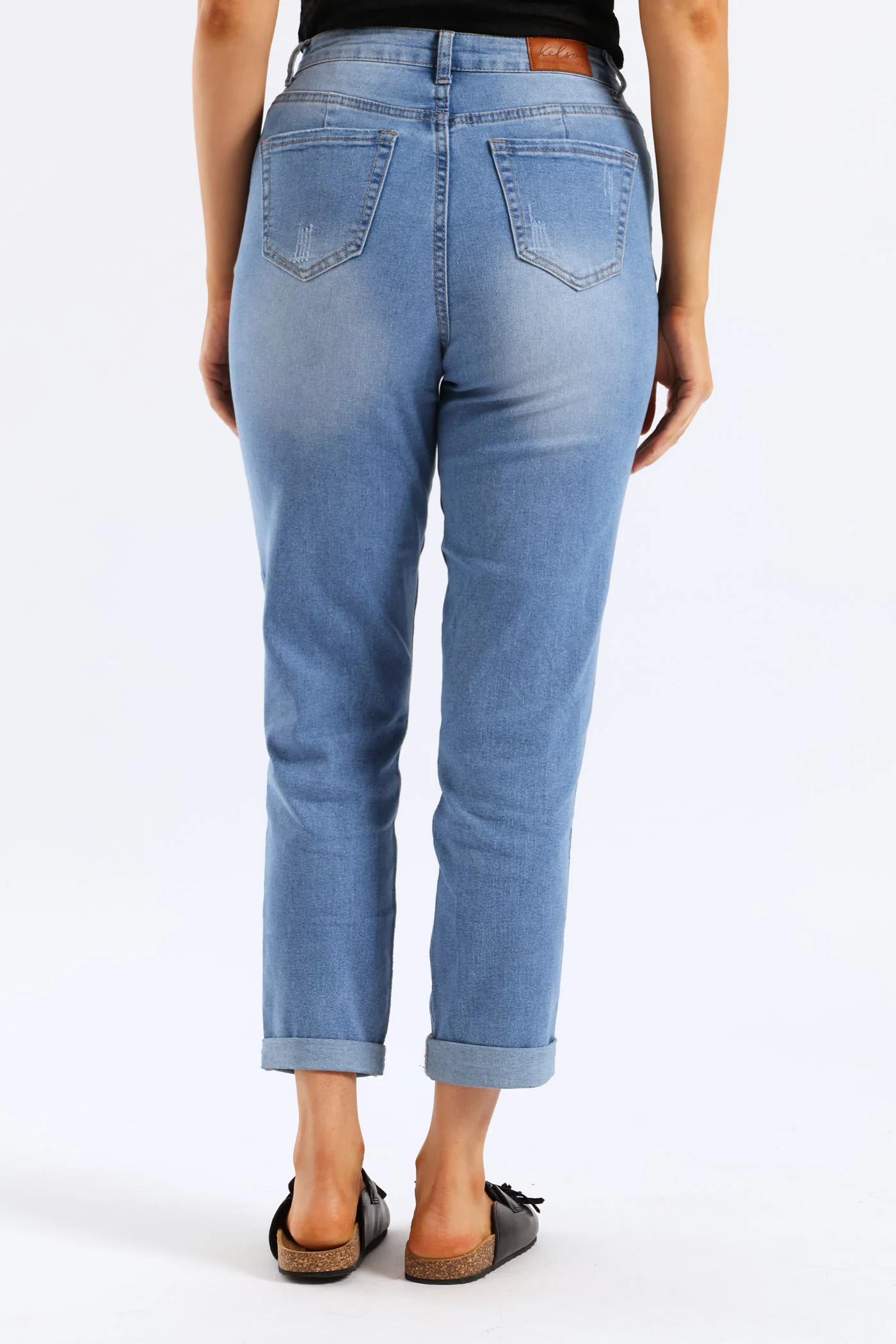 Hi-Waist Rip & Repair Mom Jean - Light Wash - Image 3