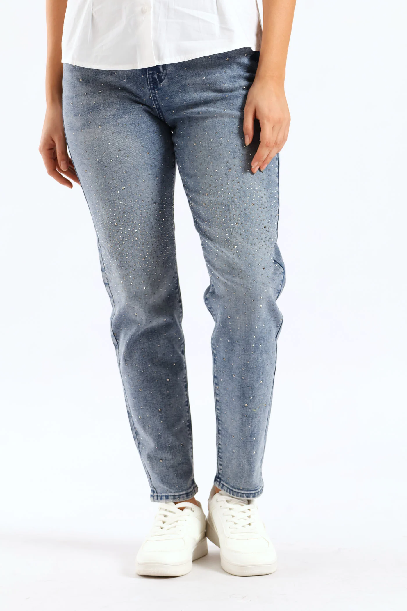 Hi Waist Starburst Mom Jean - Mid Wash - Image 3
