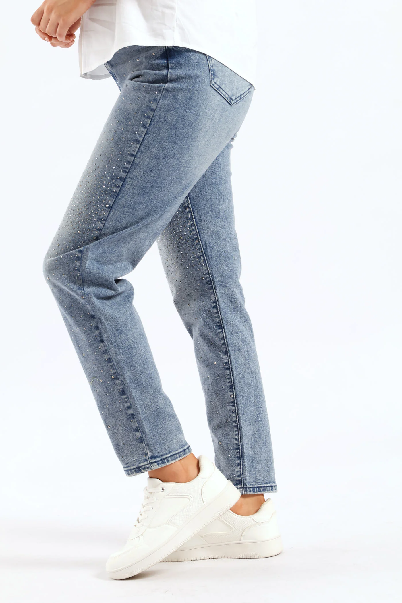 Hi Waist Starburst Mom Jean - Mid Wash - Image 4