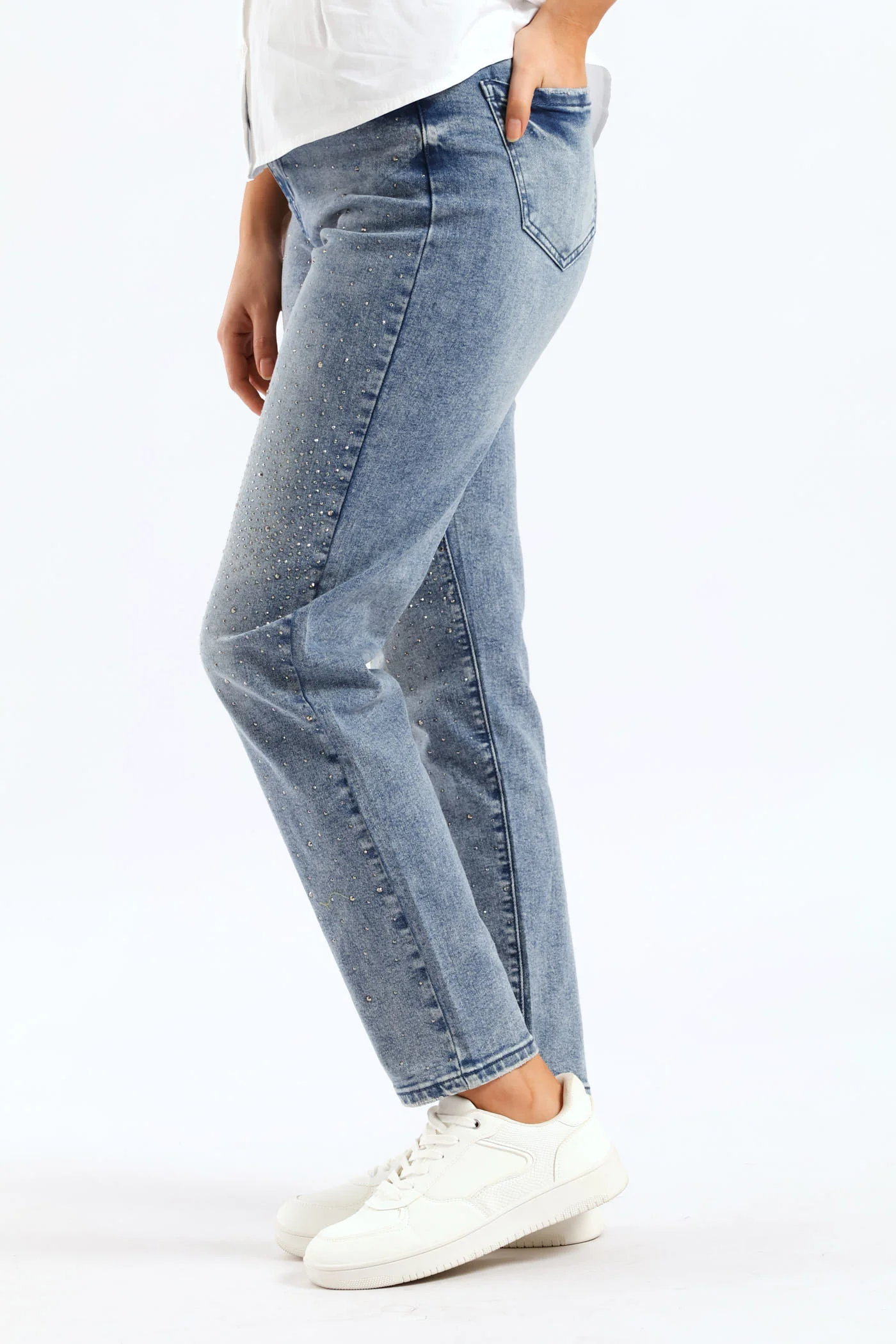 Hi Waist Starburst Mom Jean - Mid Wash - Image 5