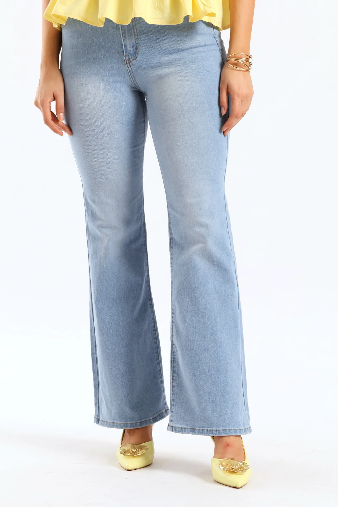 Hi Waist Western Belt Bootleg Denim - Light Wash - Image 3