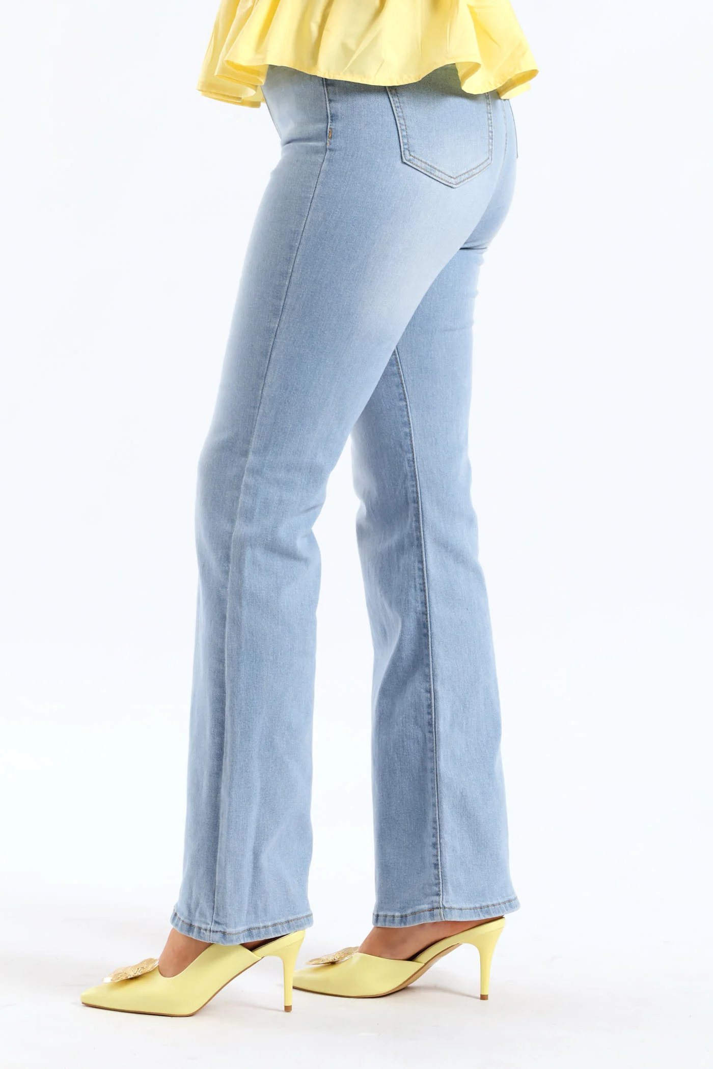 Hi Waist Western Belt Bootleg Denim - Light Wash - Image 4
