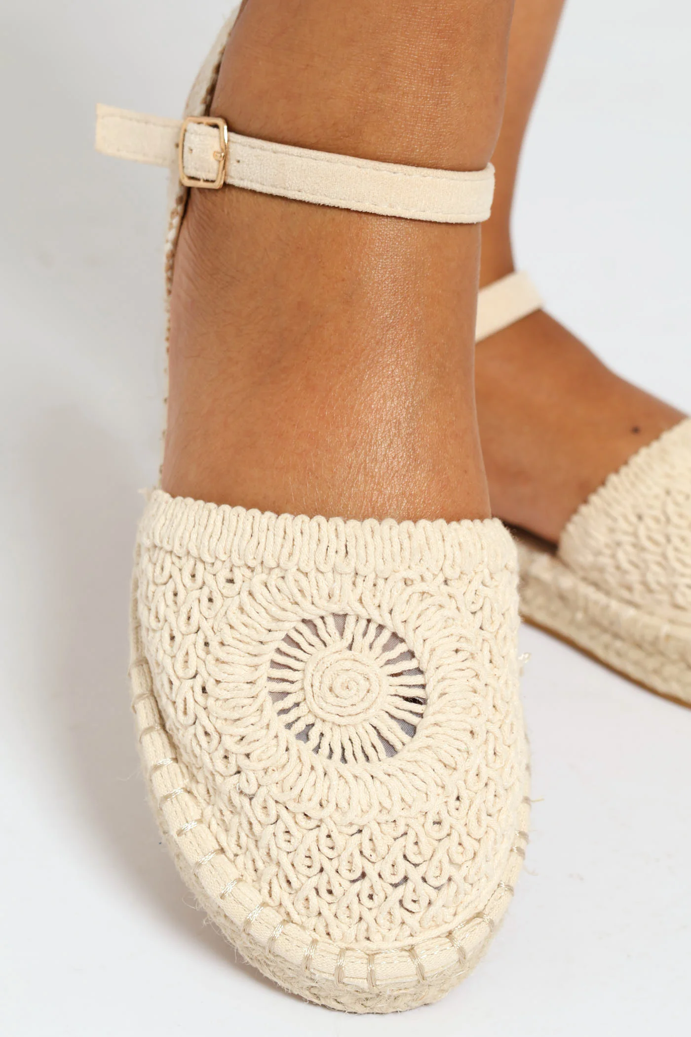 High Fashion Weave Espradrille With Ankle Strap - Natural - Image 3