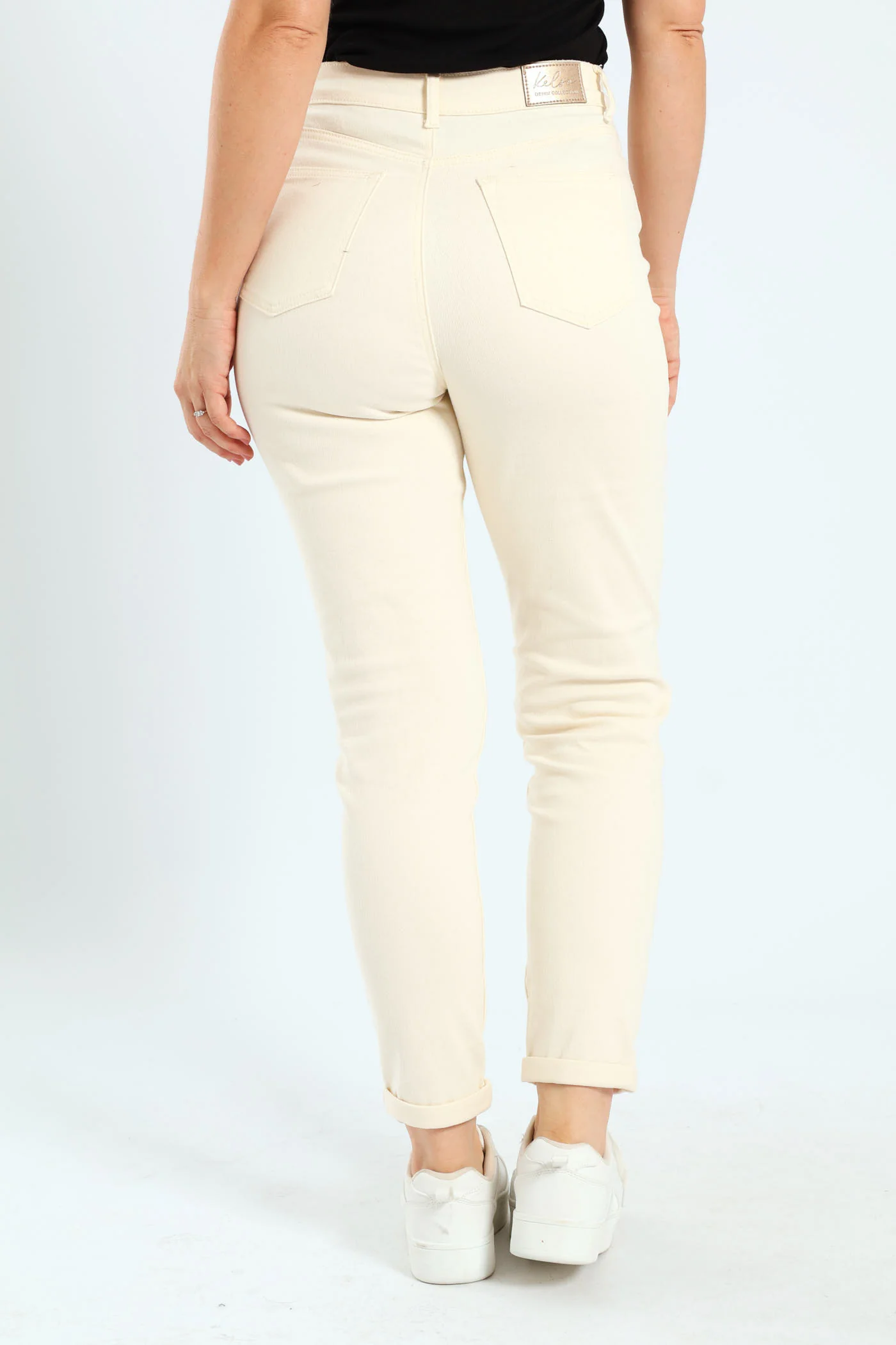 High Rise & Roll Hem Mom Jean - Ecru - Image 2