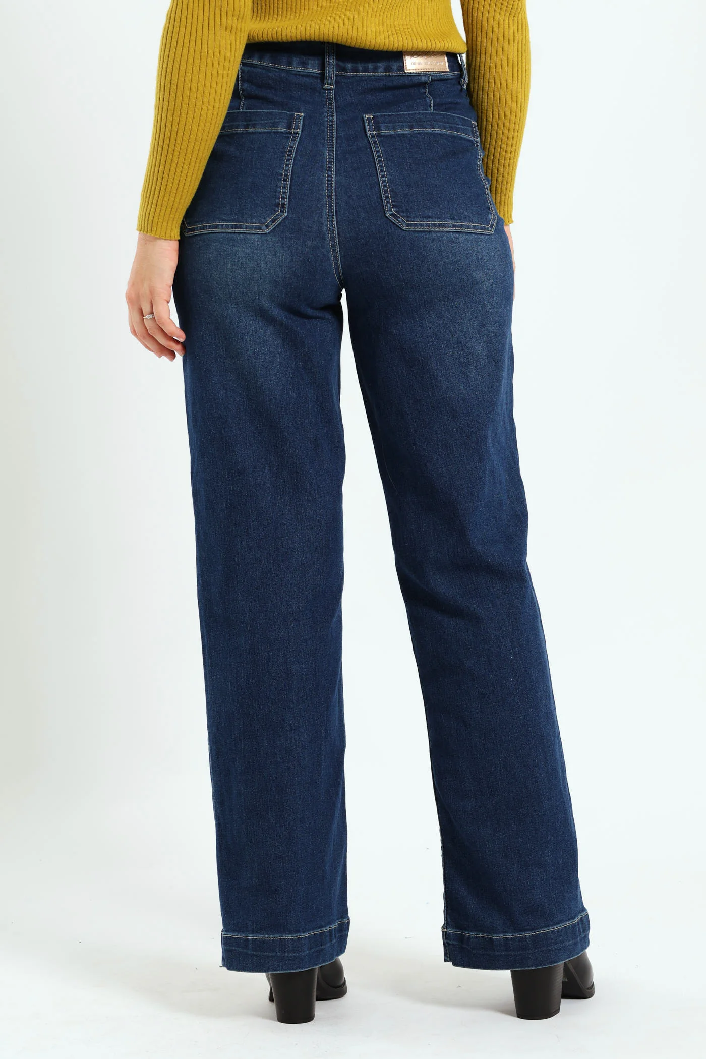 High Rise Pocket Detail Wide Leg Jean - Dark Wash - Image 3