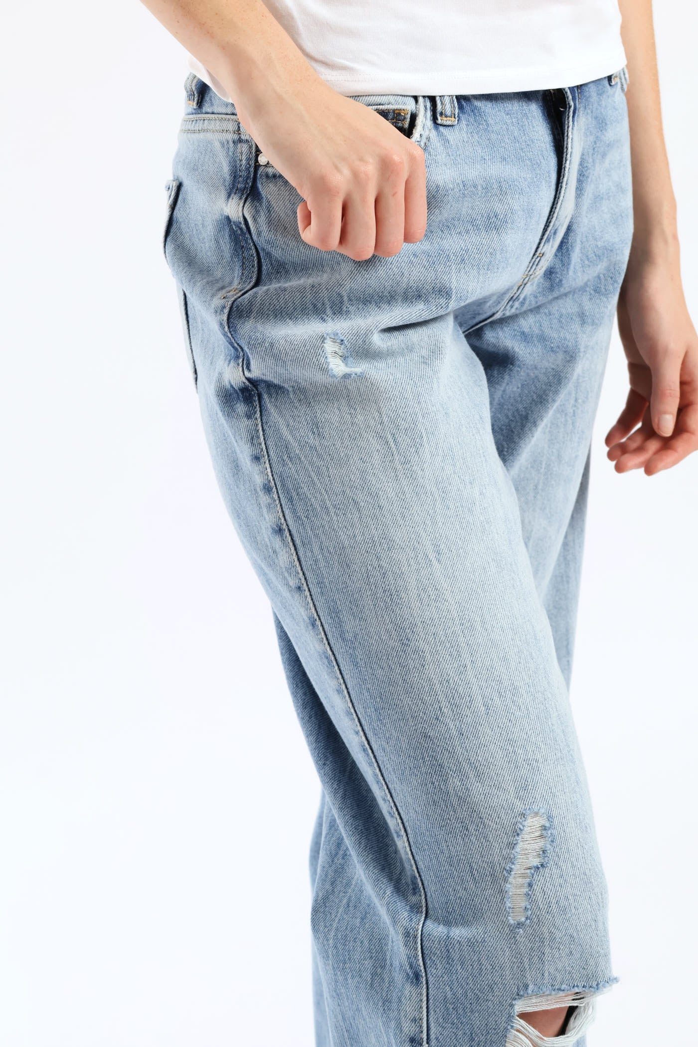 High Rise Straight Leg Denim - Light Wash - Image 3