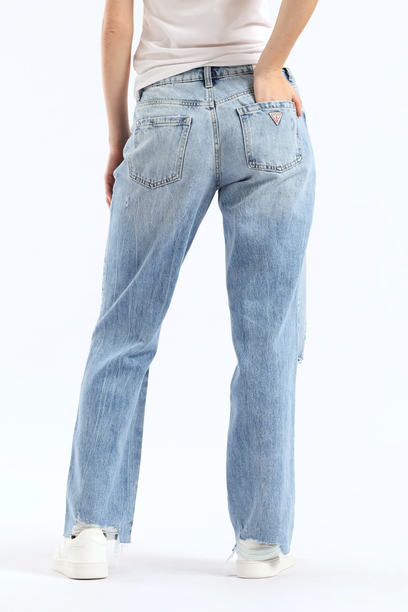 High Rise Straight Leg Denim - Light Wash - Image 4
