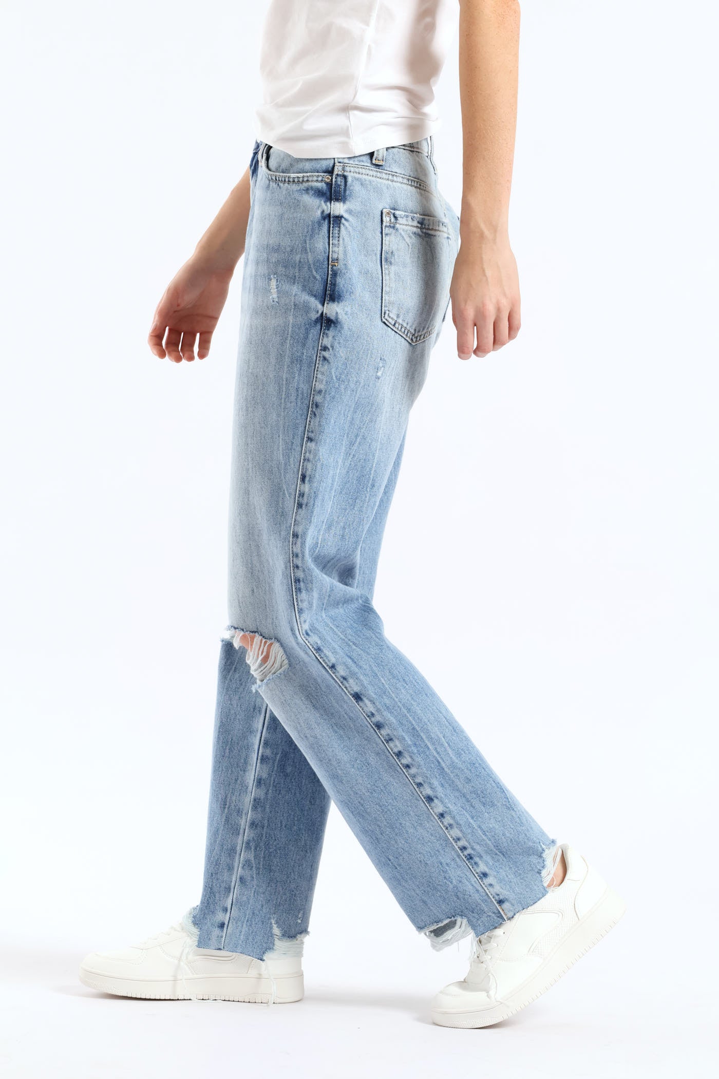 High Rise Straight Leg Denim - Light Wash - Image 5