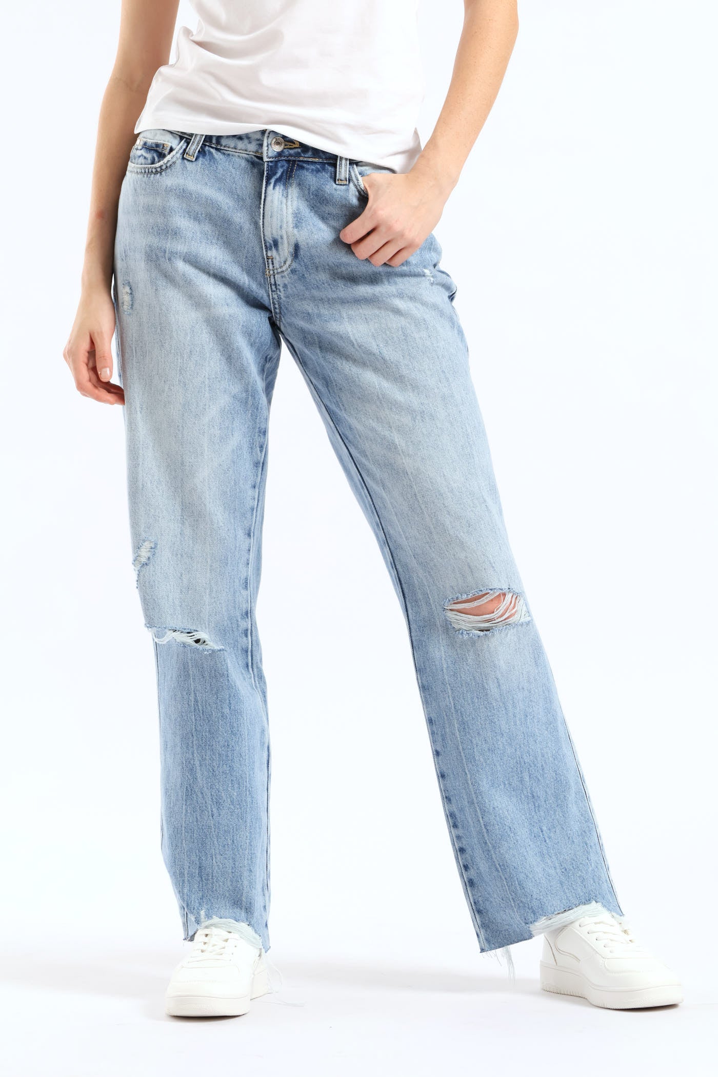 High Rise Straight Leg Denim - Light Wash - Image 6
