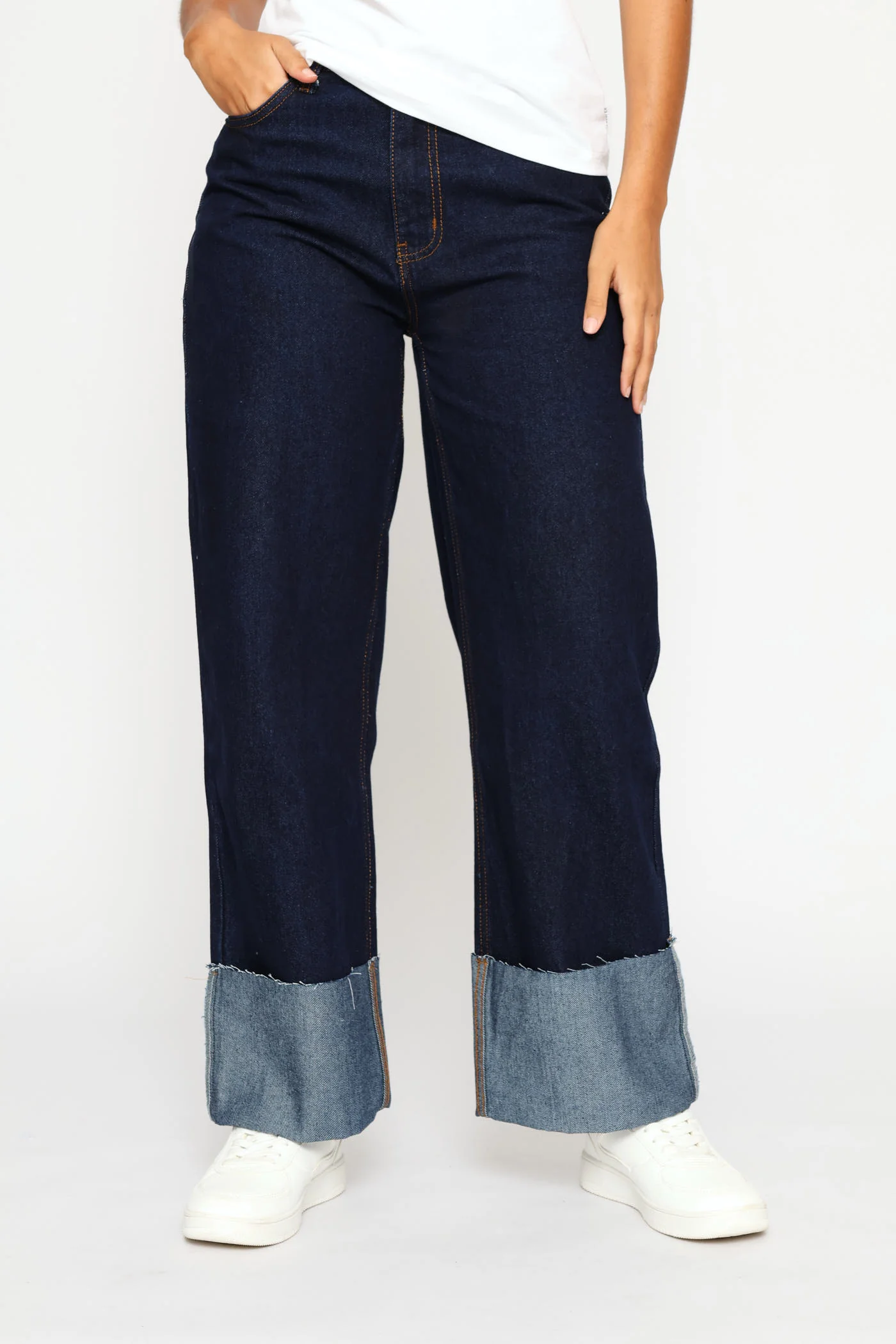 High Rise Wide Leg Denim - Dark Wash - Image 2