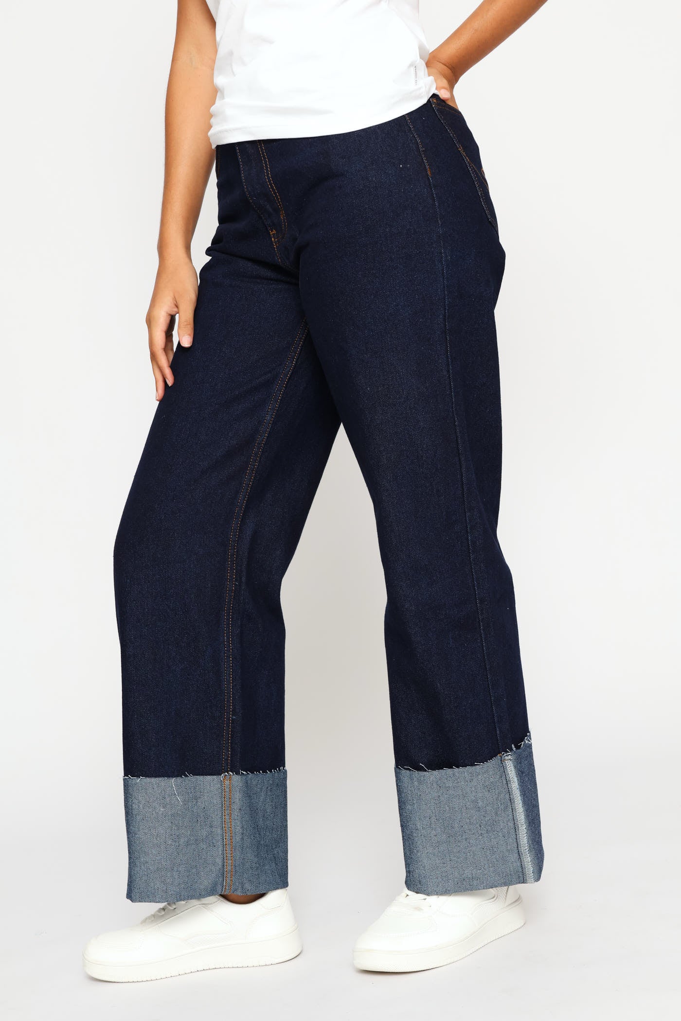 High Rise Wide Leg Denim - Dark Wash - Image 3