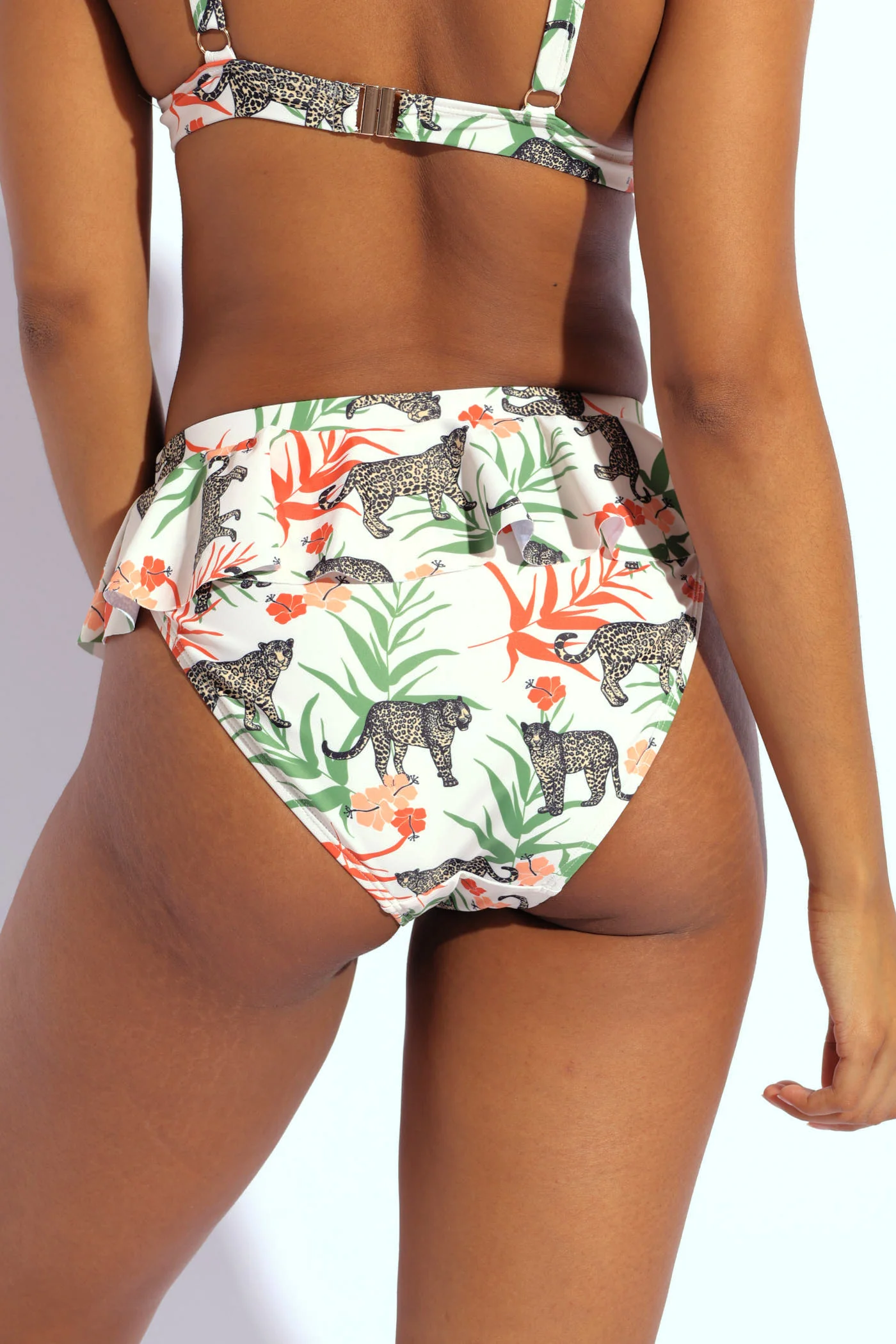 High Waist Cheetah Print Frill Bikini Bottom - Multi - Image 5