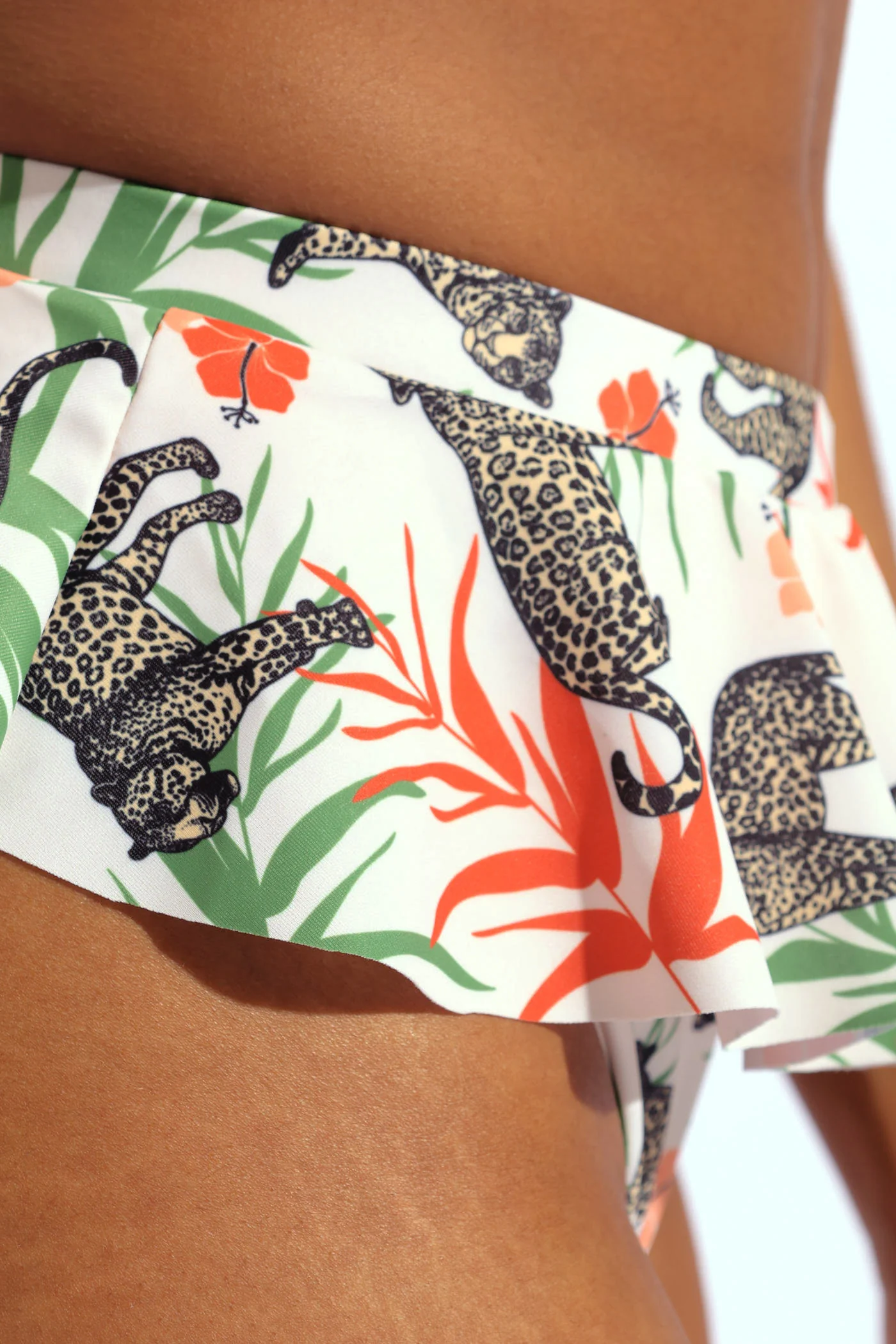 High Waist Cheetah Print Frill Bikini Bottom - Multi - Image 6