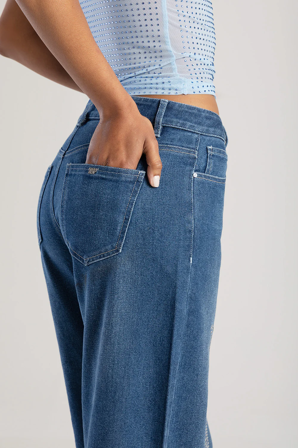 High Waist Wide Leg Denim - Mid Blue - Image 2
