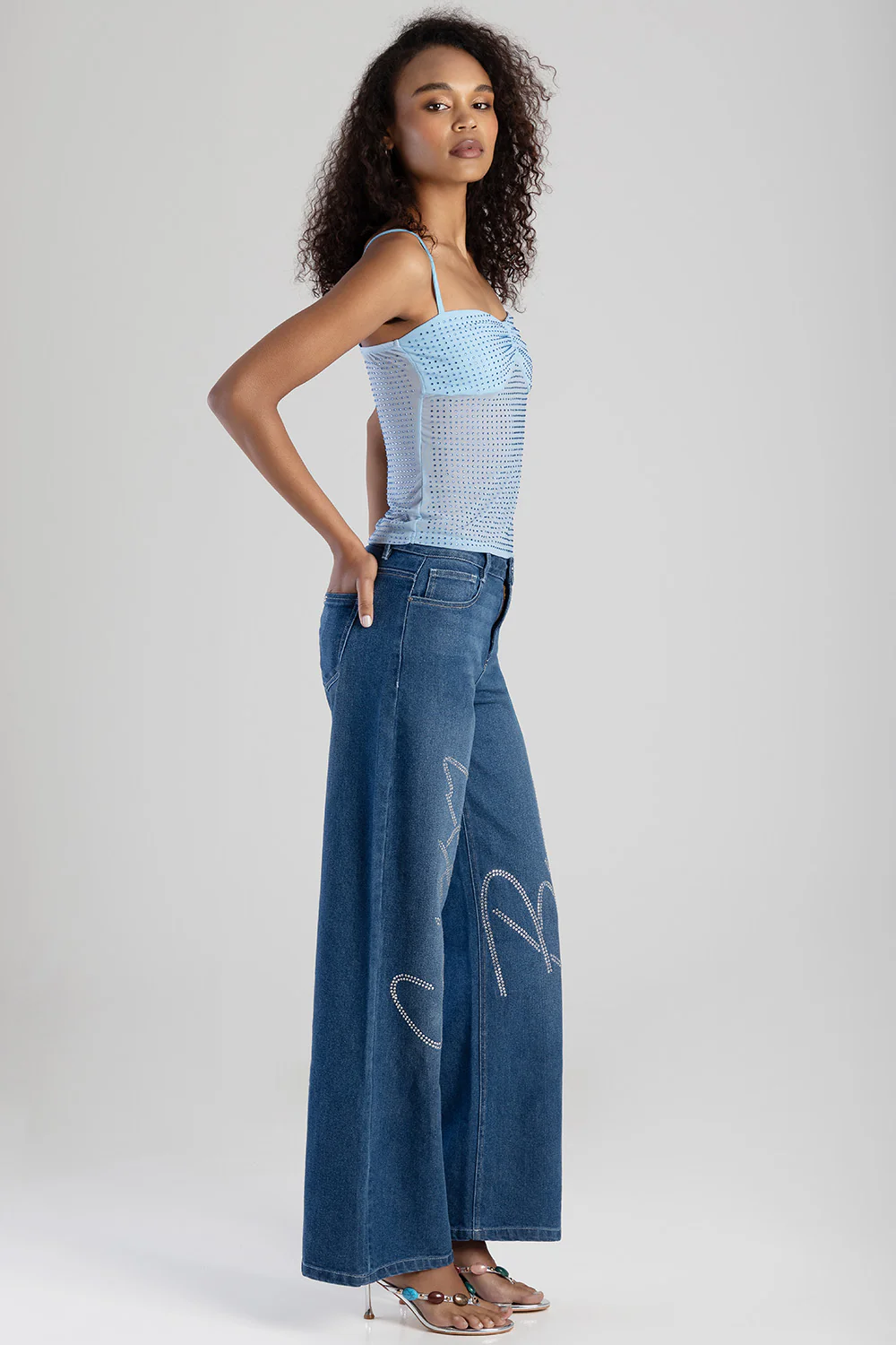 High Waist Wide Leg Denim - Mid Blue - Image 3