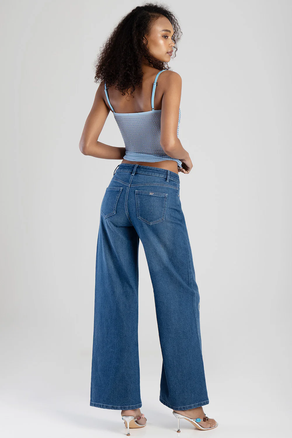 High Waist Wide Leg Denim - Mid Blue - Image 5