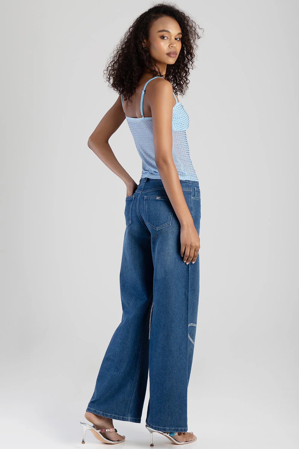 High Waist Wide Leg Denim - Mid Blue - Image 6