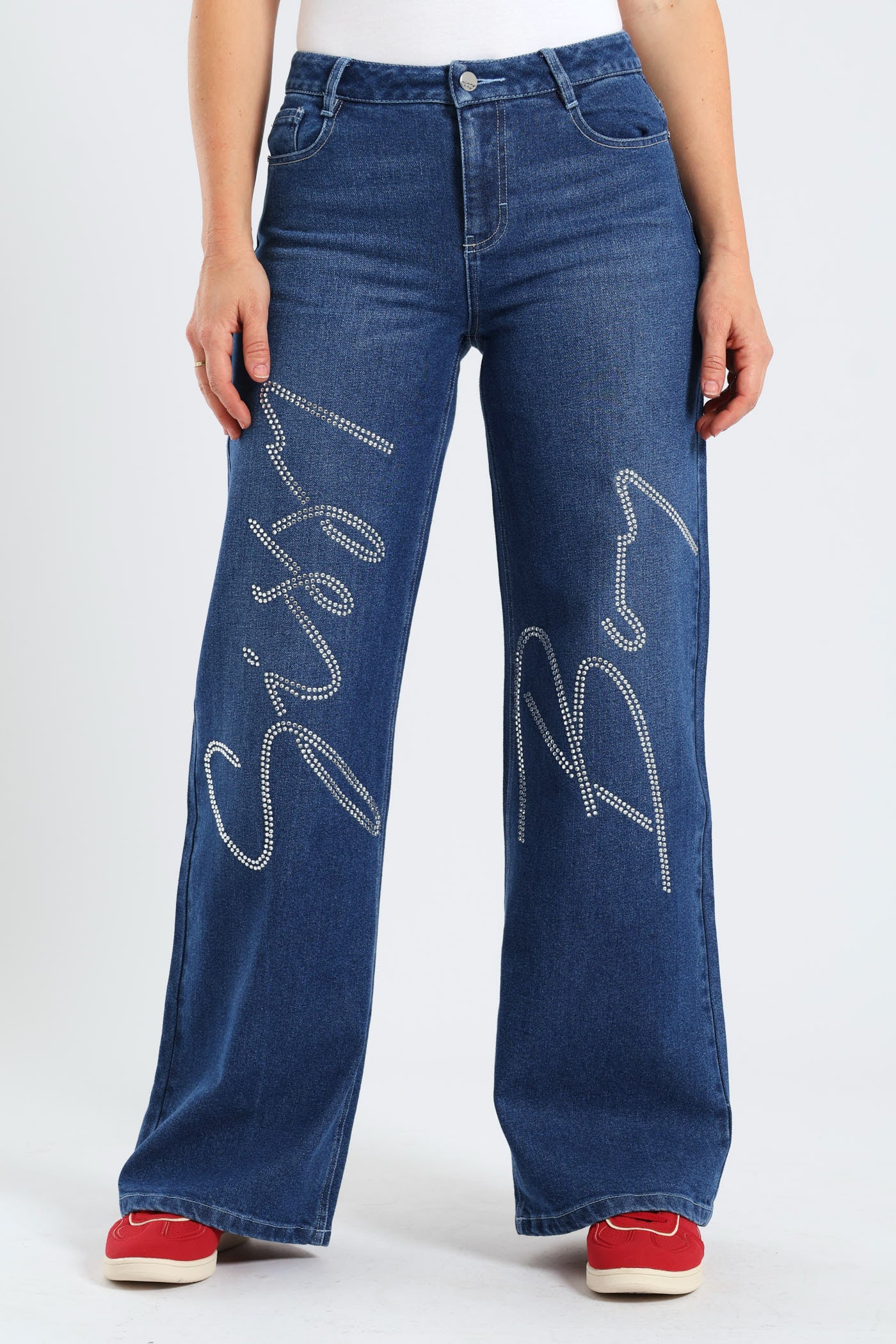 High Waist Wide Leg Denim - Mid Blue - Image 7