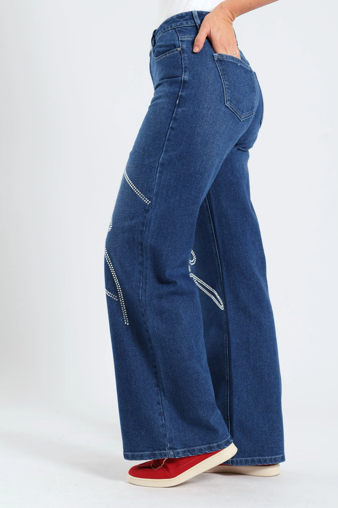 High Waist Wide Leg Denim - Mid Blue - Image 9
