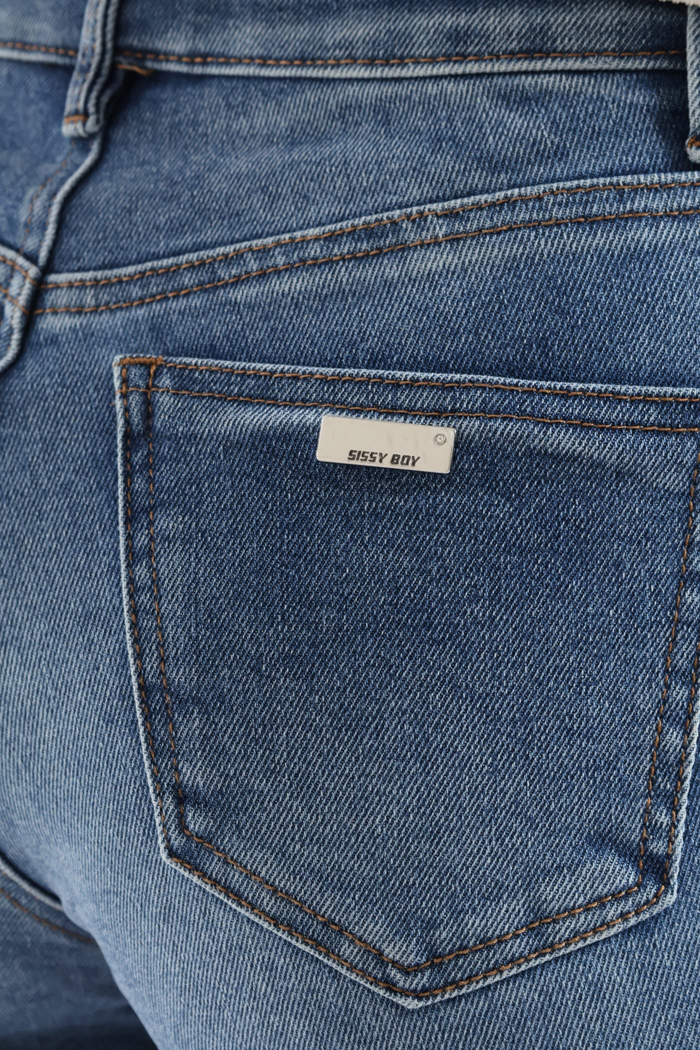 High Waisted Anglaise Hem Cropped Wide Leg Denim - Medium Wash - Image 4