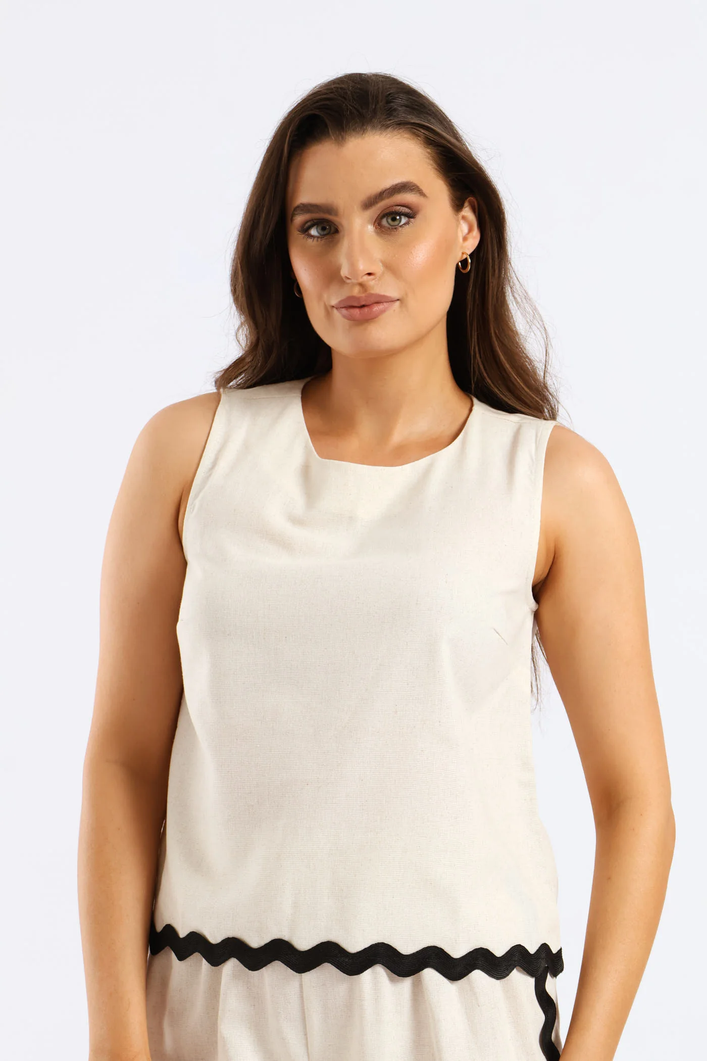 Hilo Ricrac Shell Tank - Oatmeal Melange - Image 5