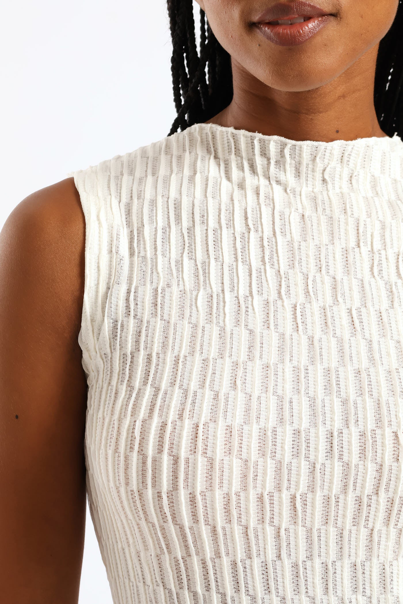 Hineck Eyelash Lace Tank Top - Cream - Image 2