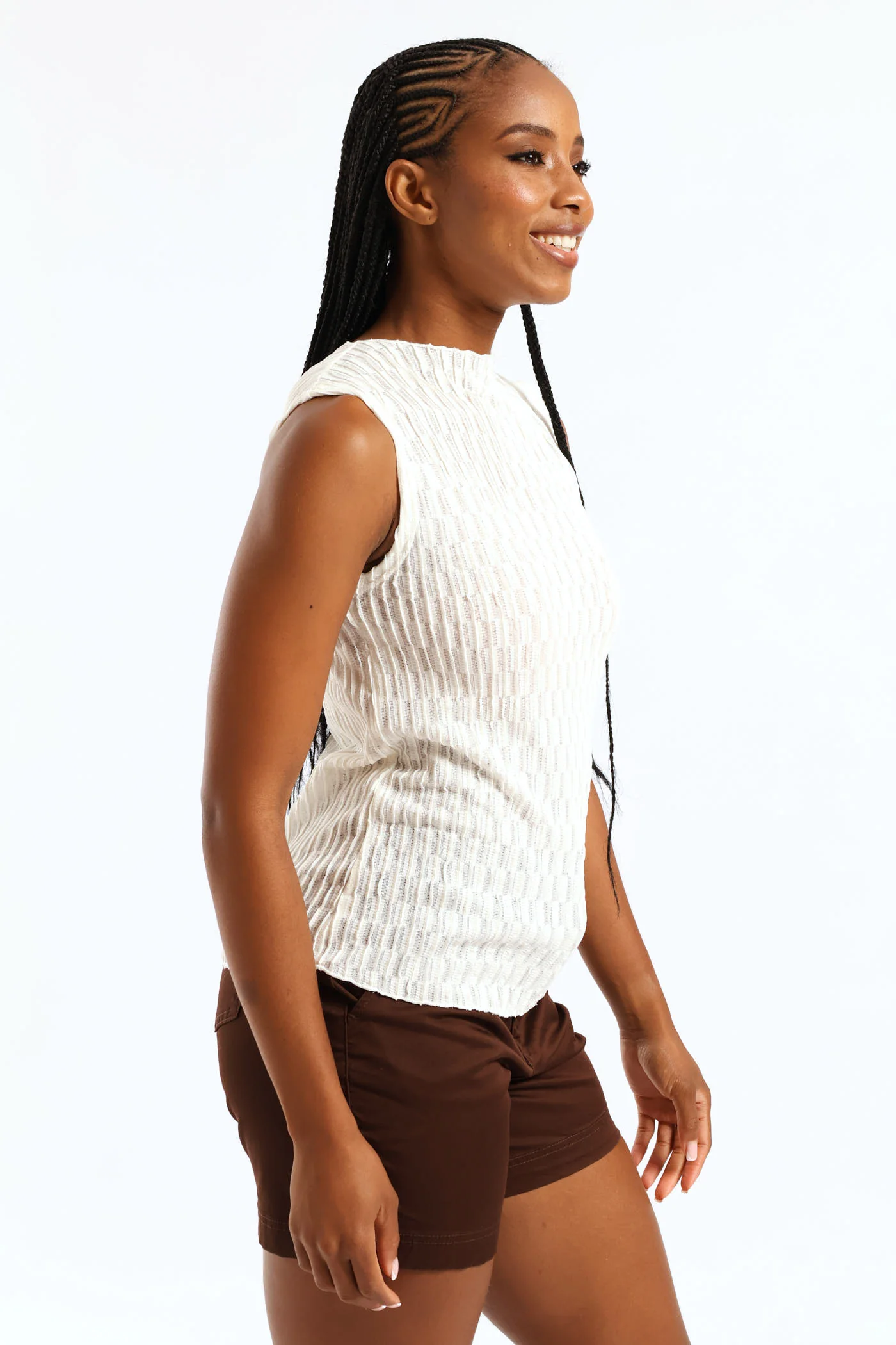 Hineck Eyelash Lace Tank Top - Cream - Image 3
