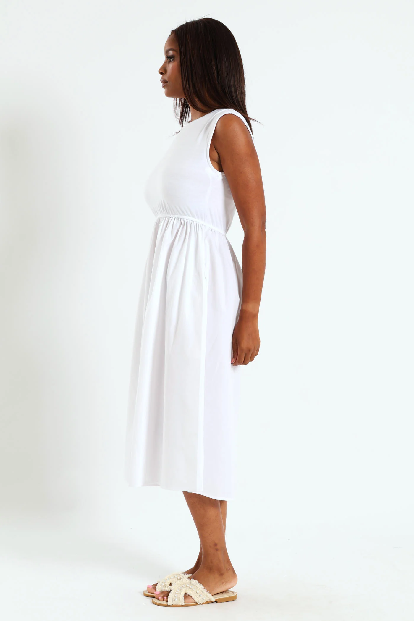 Hineck Fit & Flare Combo Midi Dress - White - Image 2