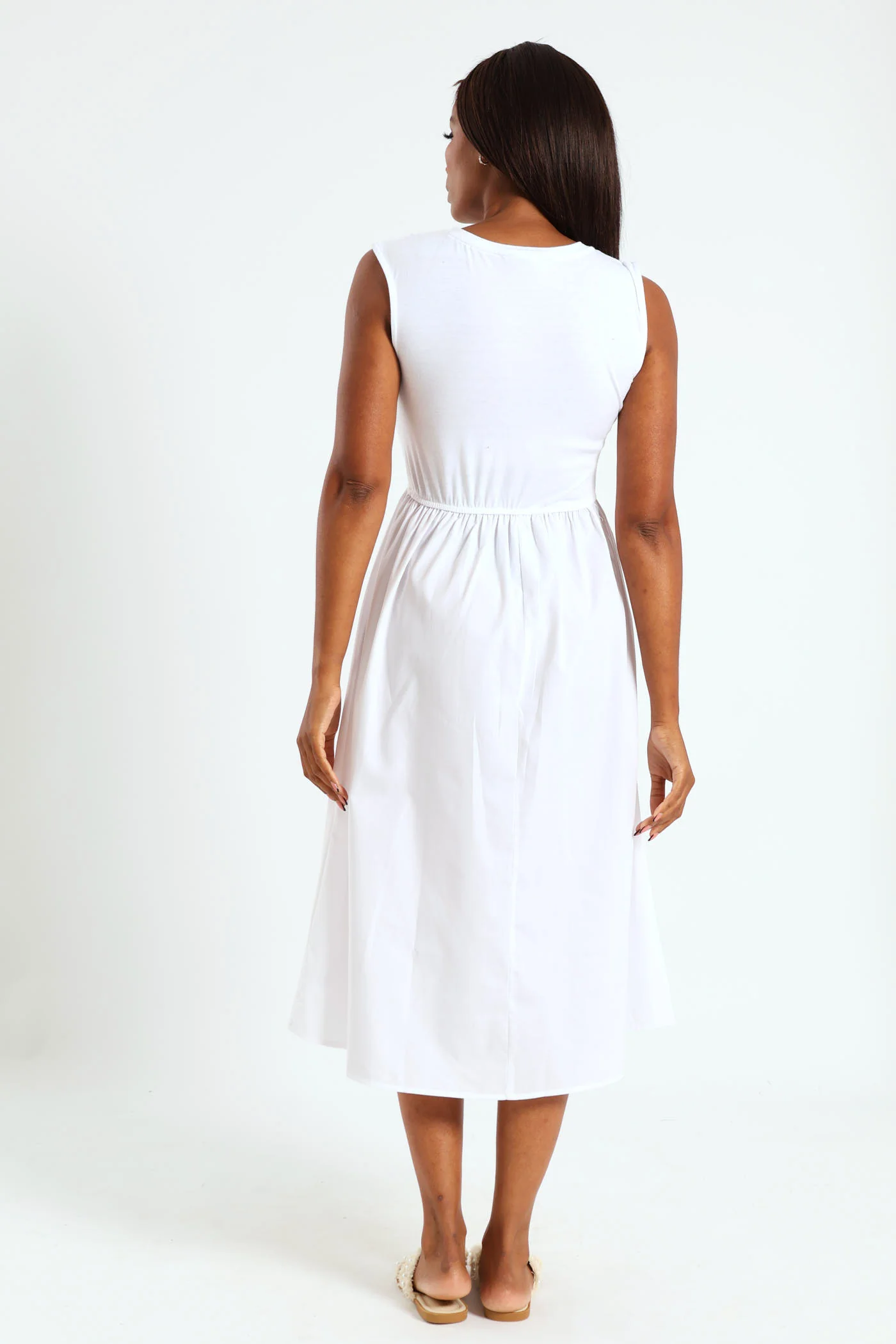 Hineck Fit & Flare Combo Midi Dress - White - Image 3