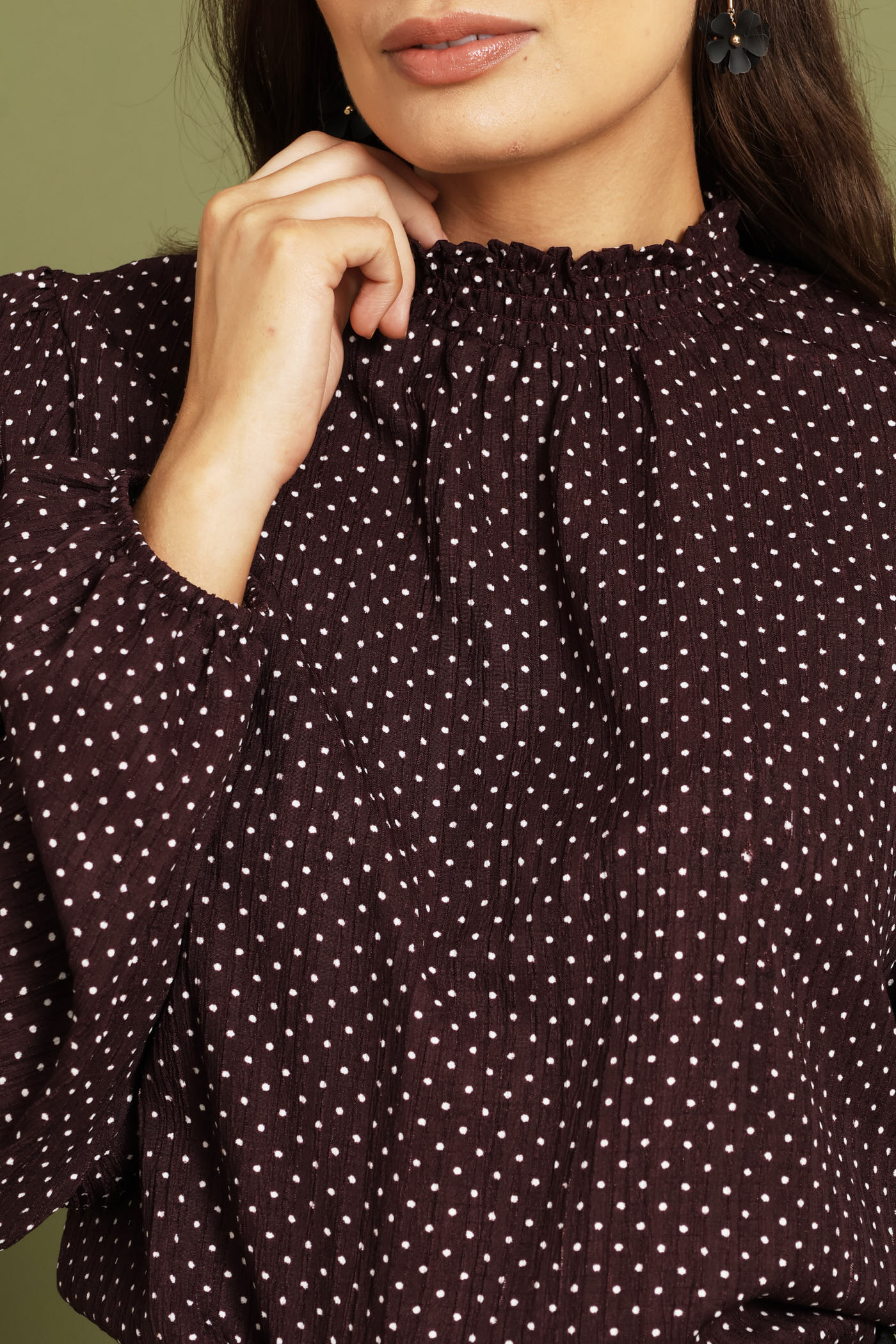 Hineck Polka Dot Blouse - Burgundy - Image 2