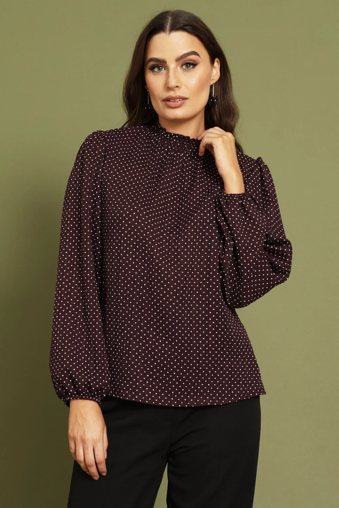 Hineck Polka Dot Blouse - Burgundy - Image 3
