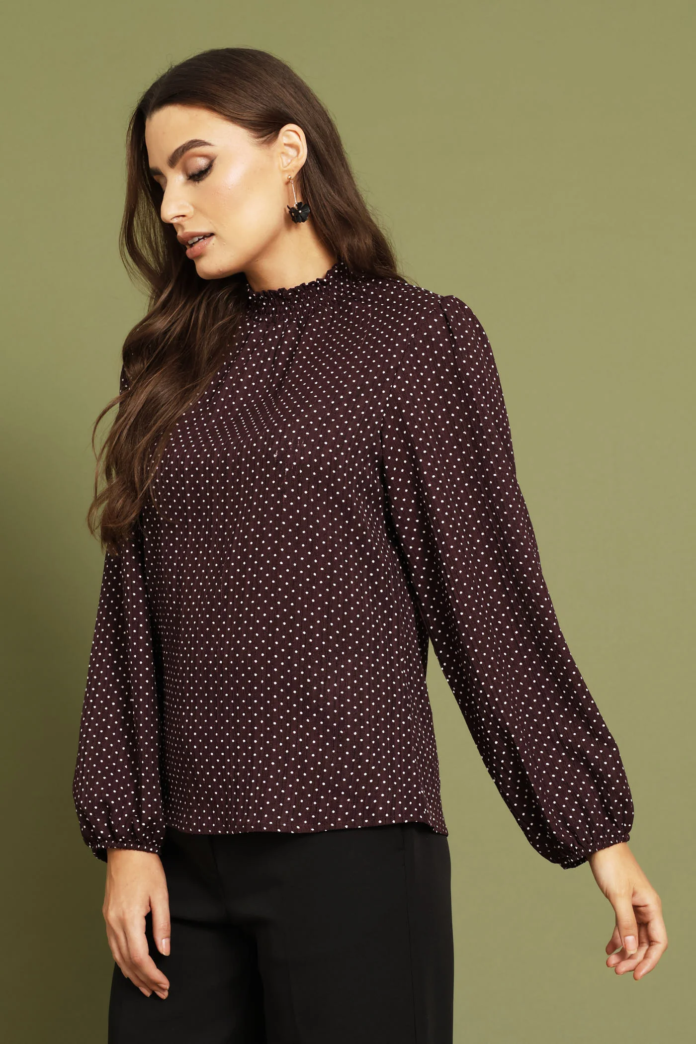 Hineck Polka Dot Blouse - Burgundy - Image 4