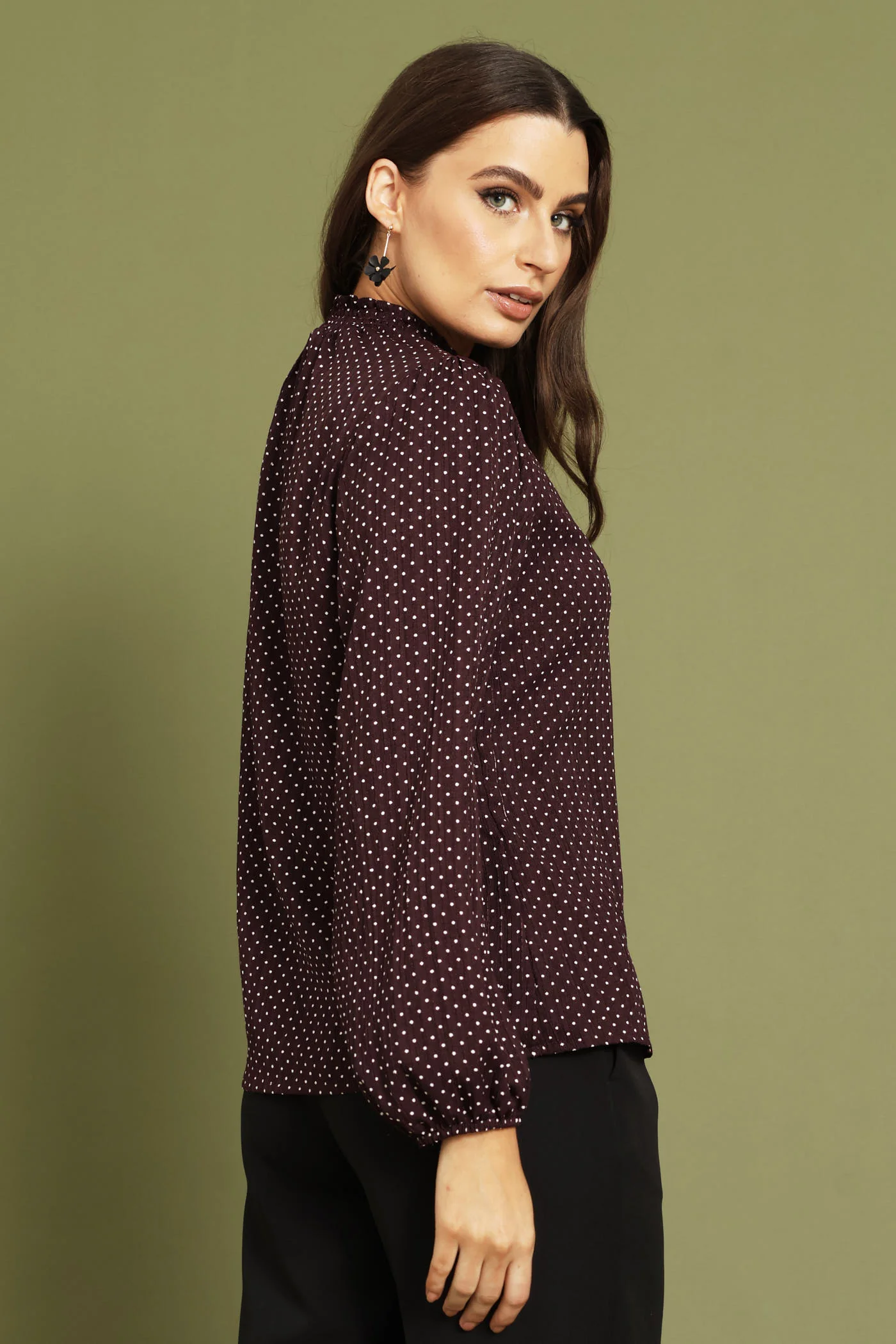 Hineck Polka Dot Blouse - Burgundy - Image 5